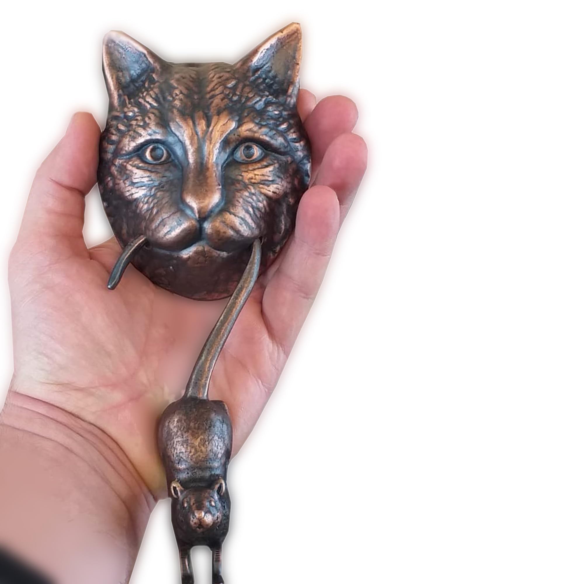 Vintage Cat and Mouse Door Knocker - Solid Brass Antique Copper Front Door Decor (8.7 Inches) - Perfect for Gothic, Victorian, or Farmhouse Style Home Entryways