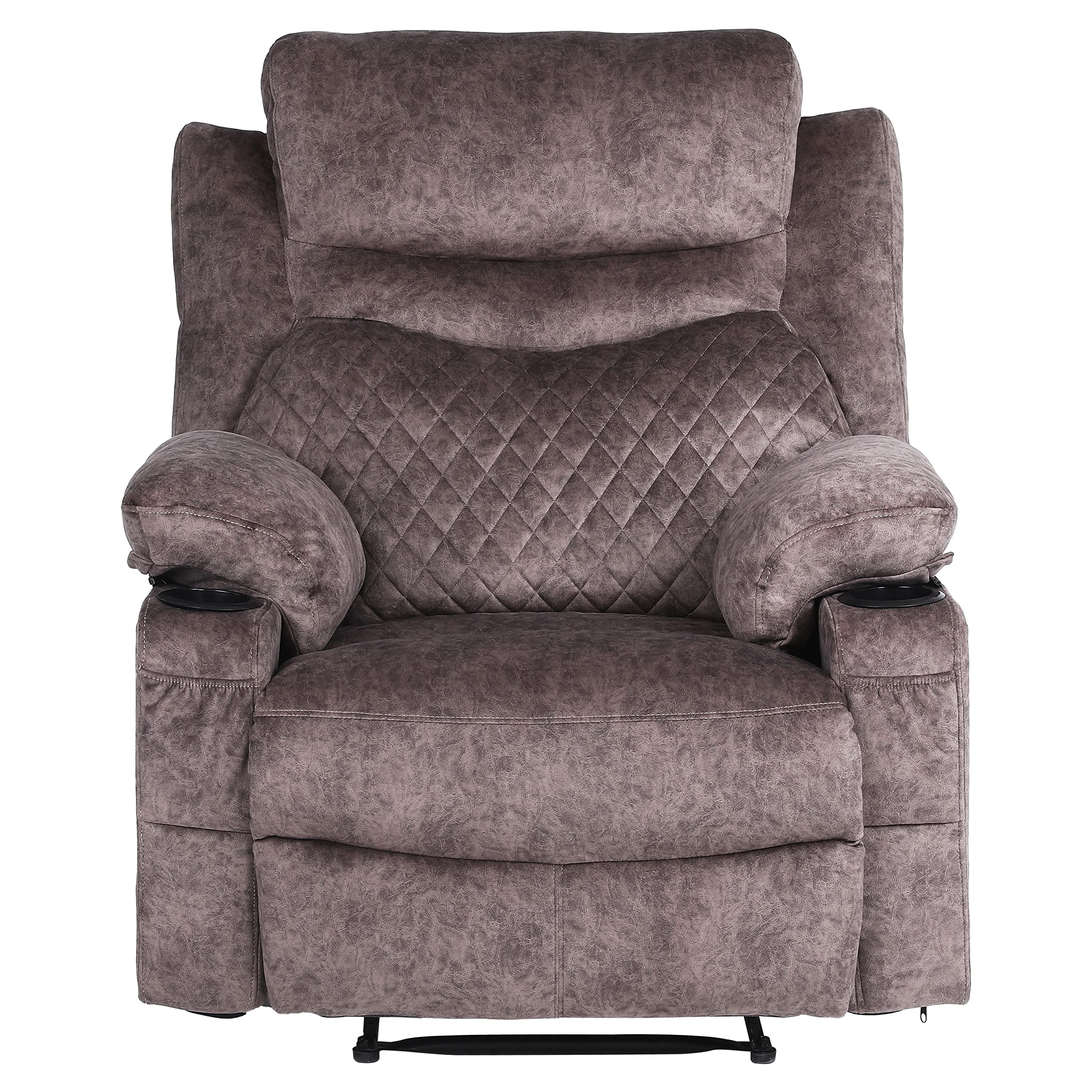 Premium Overstuffed Massage Recliner Chair with Heat & Manual Recline - Soft Fabric Theater Recliner with Cup Holders (Brown) - Perfect for Living Room, Home Theater & Relaxation