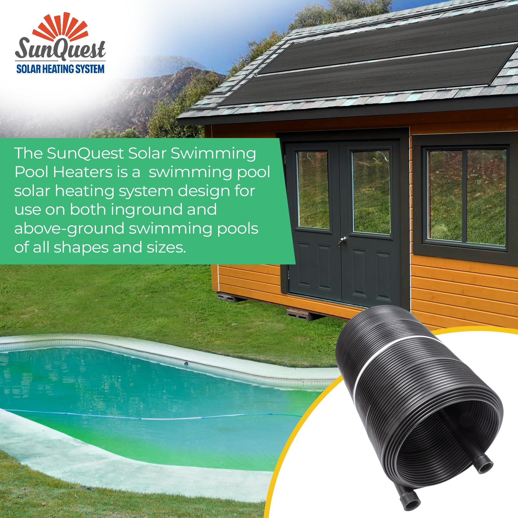 SunQuest Solar Swimming Pool Heater Panels (2' x 12', 2 Pack with Couplers) - High Efficiency Solar Pool Heating System with Max-Flow Design - Perfect for Inground & Above Ground Pools - Extend Swimming Season & Save Energy