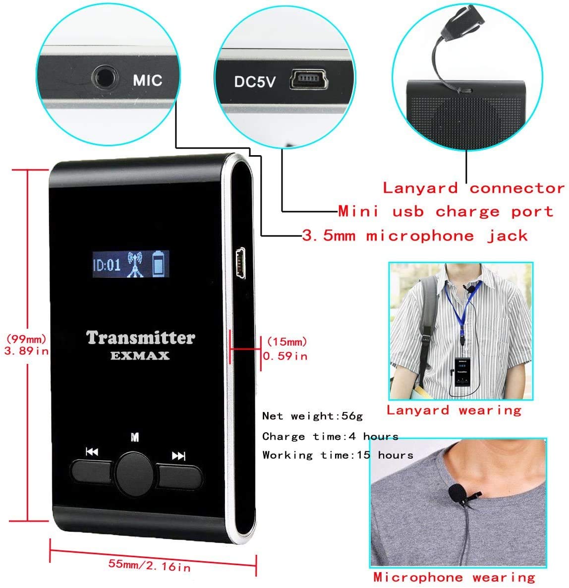 EXMAX® ATG-100T Wireless Tour Guide System - 195-230MHz Voice Transmission with 1 Transmitter & 10 Receivers - Includes Charging Base for Church, Translation, Silent Conference, Travel & Training - Ideal for Group Tours, Museum Guides, and Educational Presentations