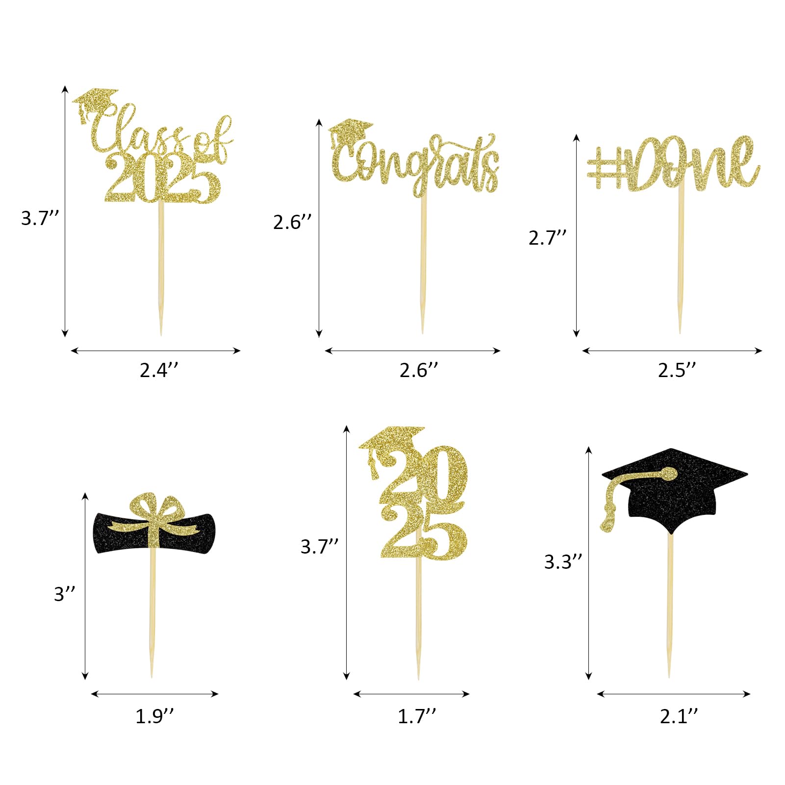 24Pcs Gold Glitter Graduation Cupcake Toppers for Class of 2025 - Party Decorations & Graduation Supplies - Perfect for Graduation Ceremony, Party Favors, and Dessert Table Decor
