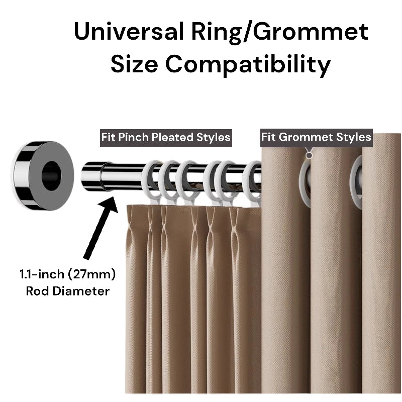 Alana 1.1 Inch Adjustable Metal Spring Tension Curtain Rod - Perfect for Windows, Doors, and Closet Organization