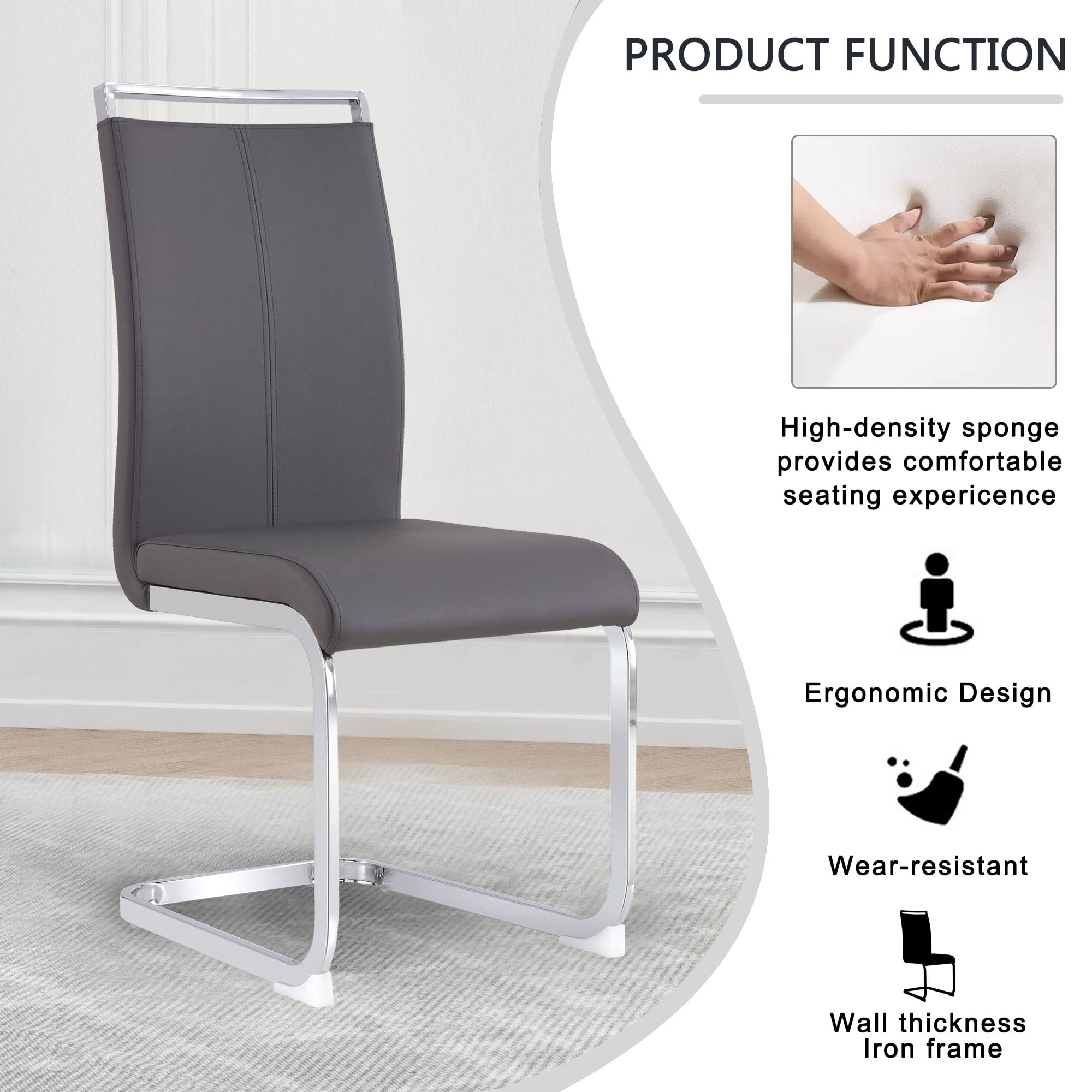 Baysitone Modern Dining Chairs Set of 4 - Faux Leather Padded High Back Kitchen & Dining Room Chairs - Comfortable Grey Side Chairs for Home, Restaurant, Office Use