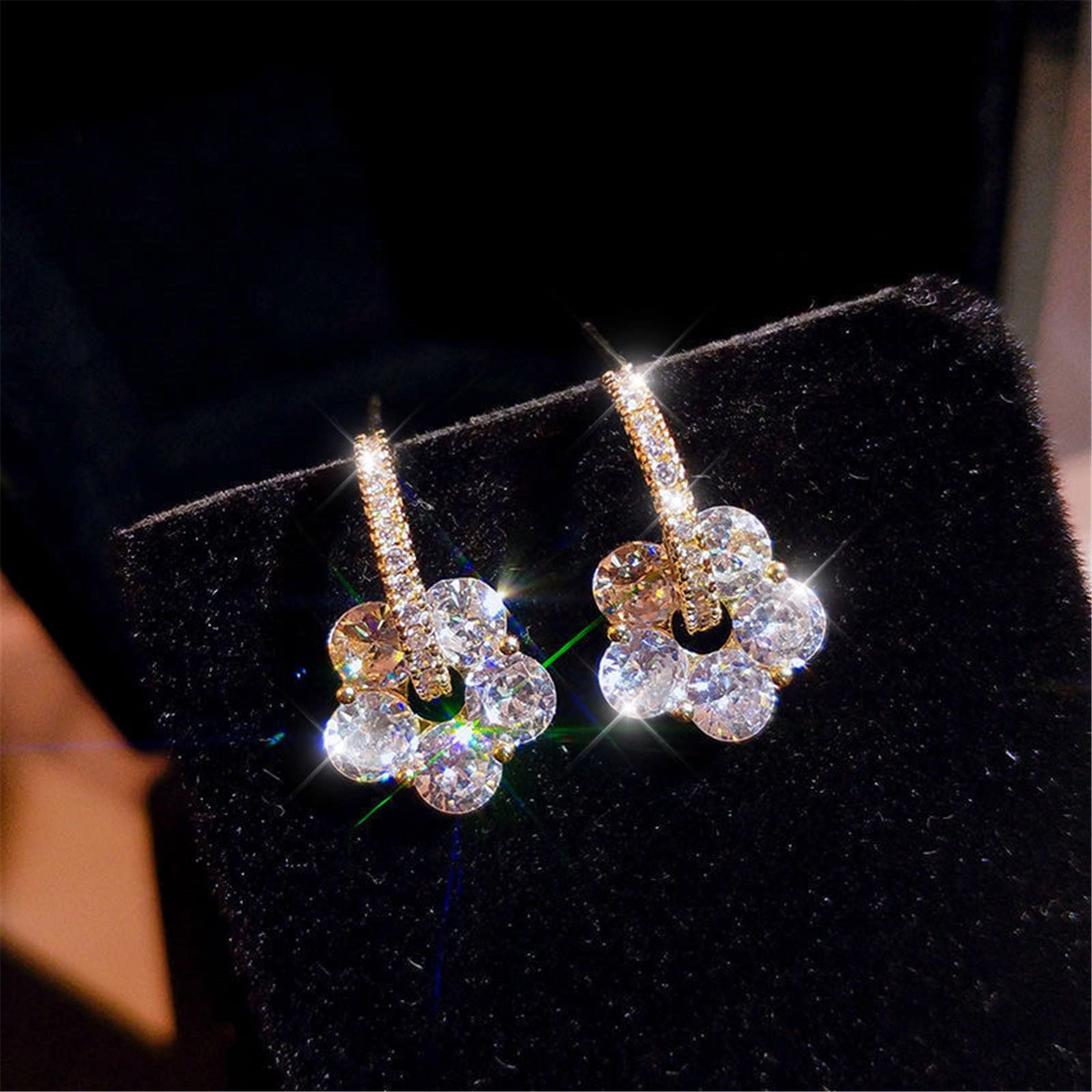 Crystal Petal Earrings - 2022 Trendy Long Drop Earrings with Fake Diamonds, Gold Hoop Earring Set for Multiple Piercings | Perfect for Parties, Weddings & Everyday Wear (One Size)