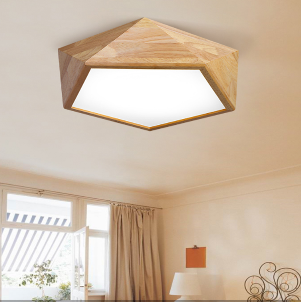 Modern Geometric Wood LED Ceiling Light Fixture - 42cm Round Design with Safety Certified LED Driver - Perfect for Living Room, Bedroom & Dining Room Lighting