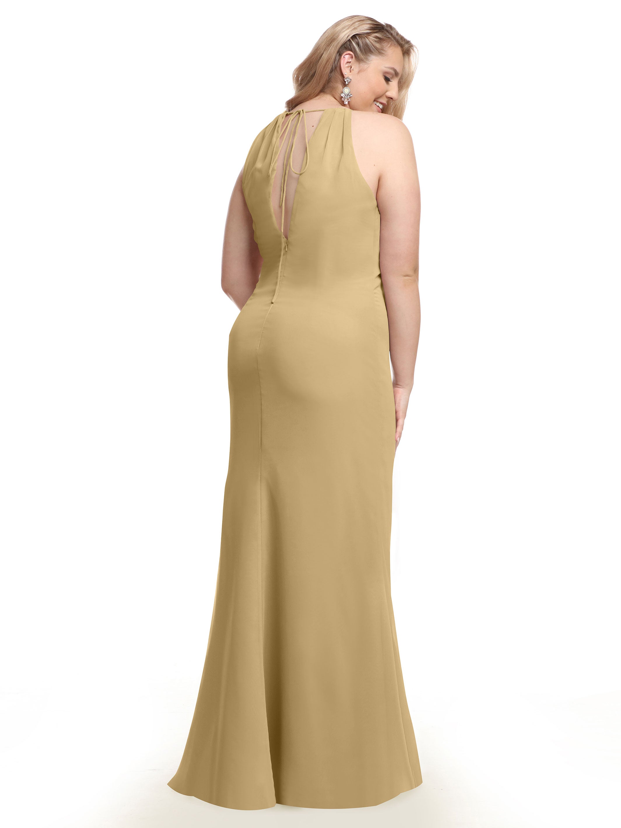 Elegant 80083 Fit and Flare Chiffon Bridesmaid Dress with Halter Neckline - Perfect for Weddings, Formal Events & Special Occasions