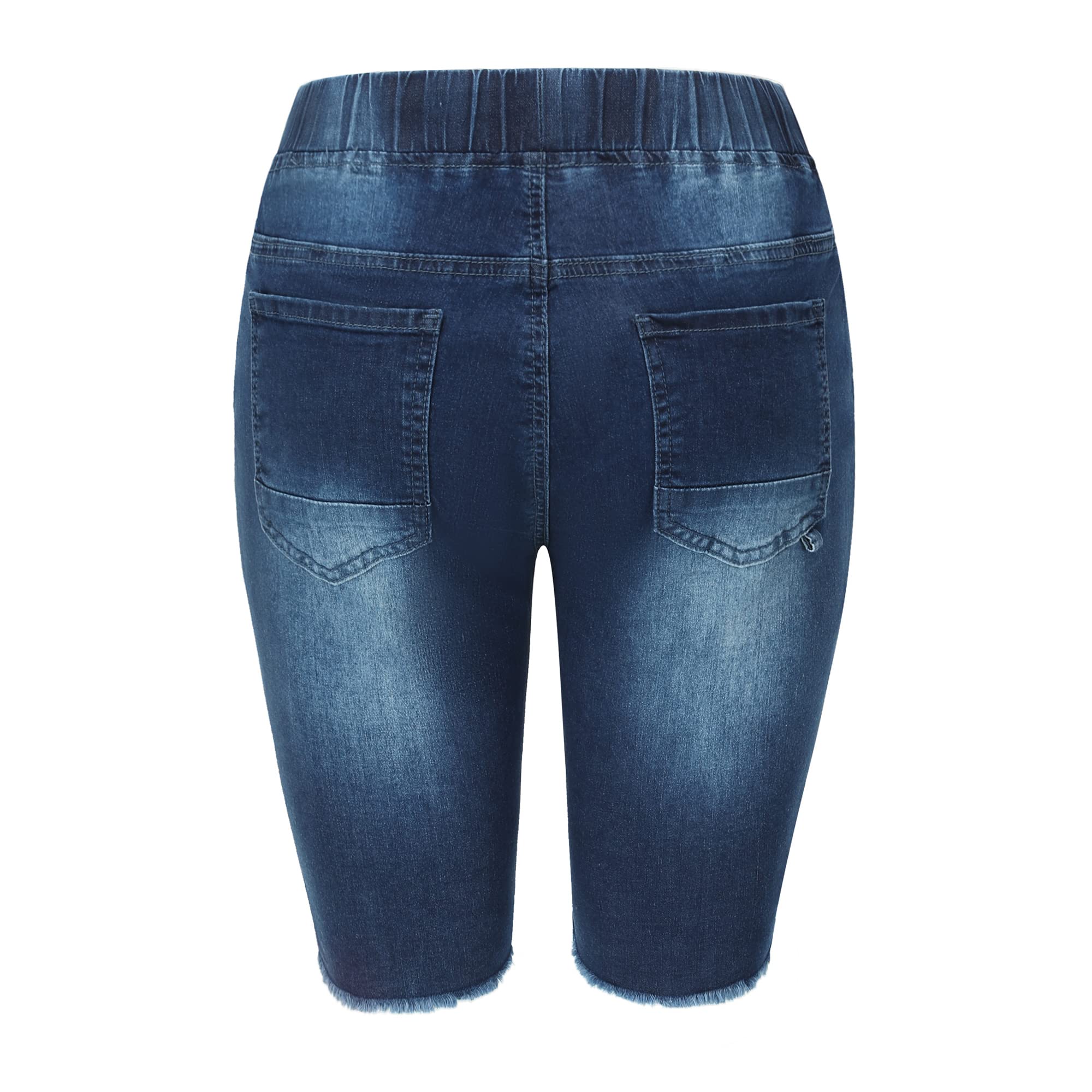THUNDER STAR Women's Distressed Denim Shorts - Ripped Knee-Length Bermuda Jeans with Stretch | Casual Summer Outfits & Beach Wear