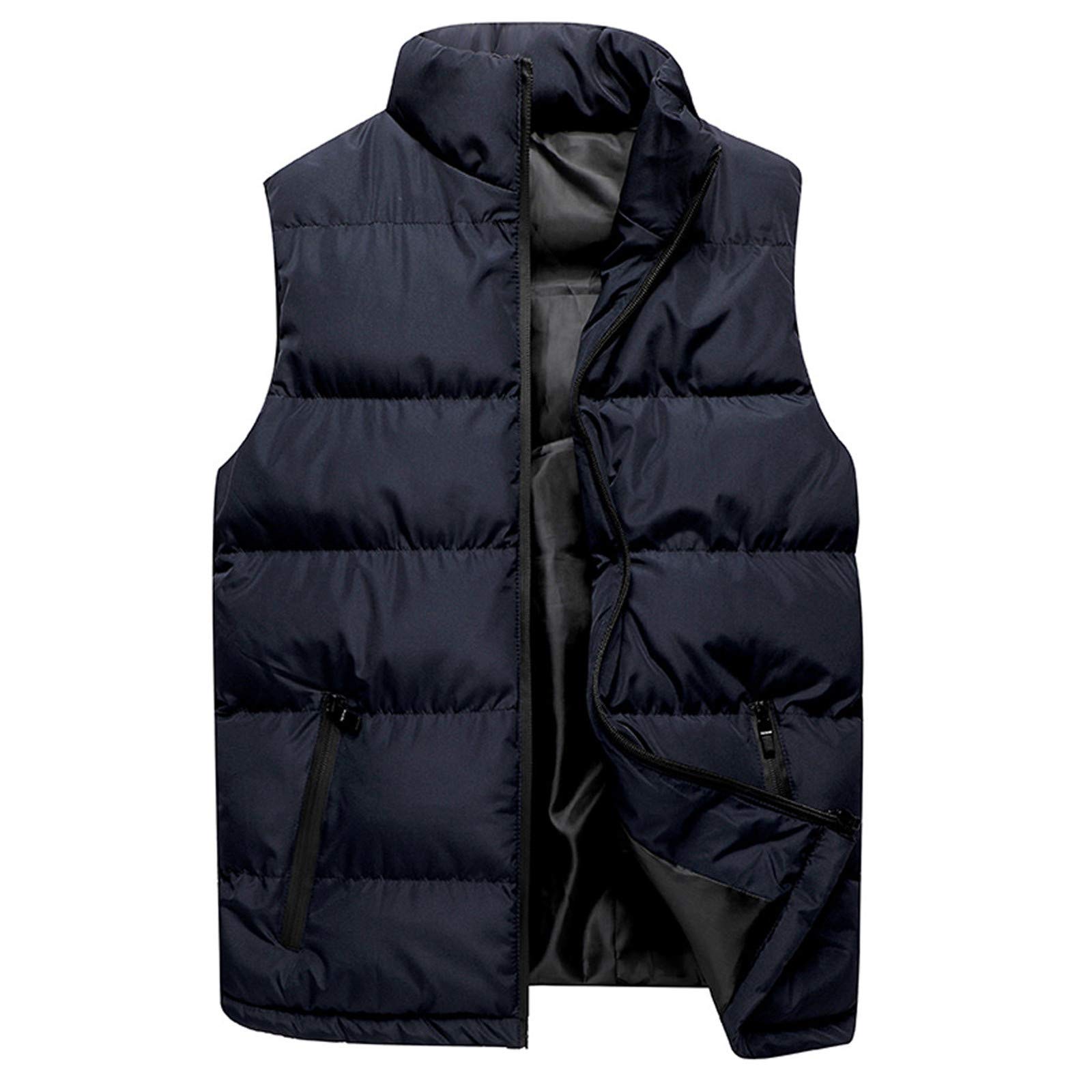 Men's Winter Fashion Waistcoat - Color Collar Stand Coat Pure Top Blouse for Autumn (White) | Office Wear, Casual Outfits & Holiday Style