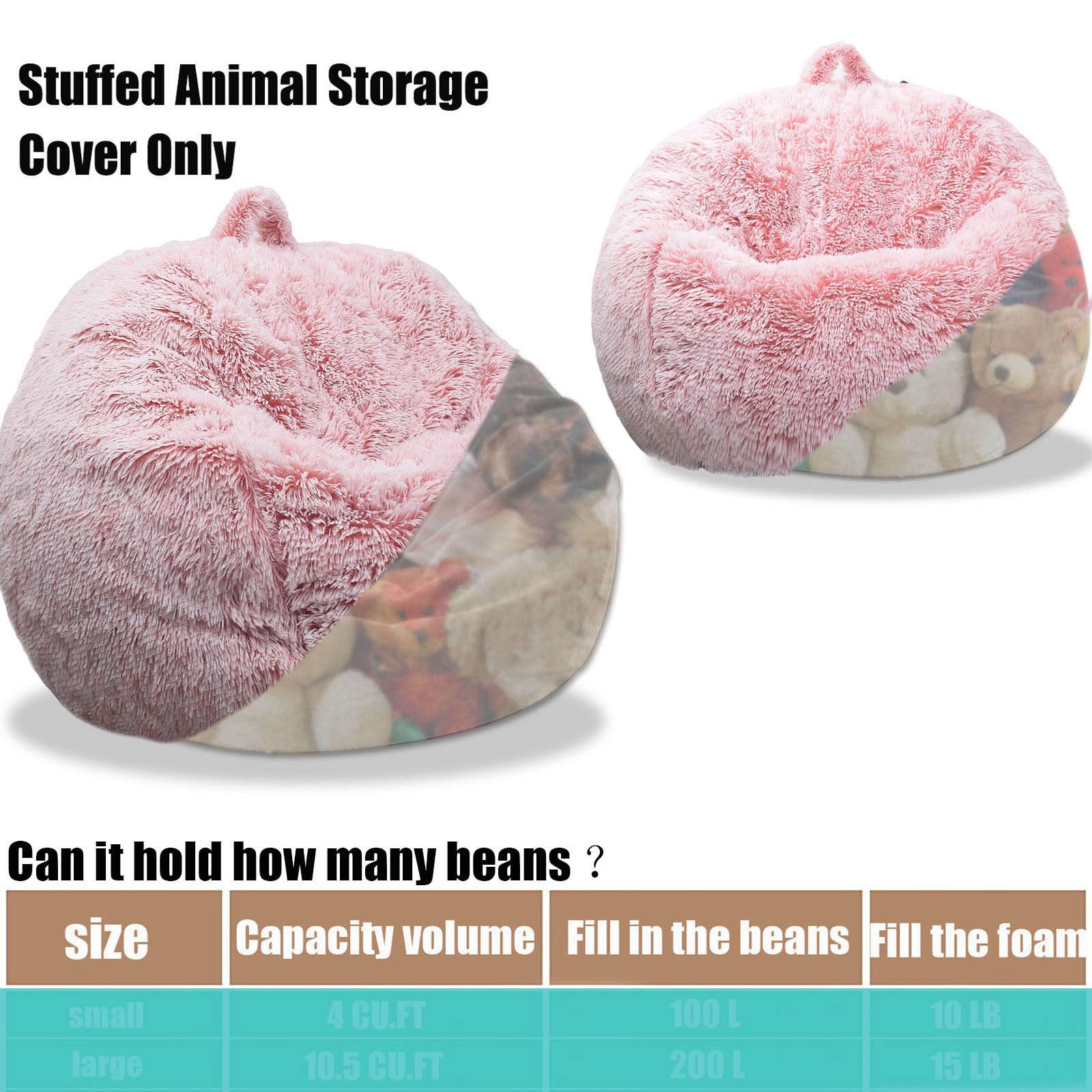 Fluffy Faux Fur Stuffed Animal Storage Bean Bag Chair Cover (No Filler Included) - Dusty Pink Plush Toy Organizer for Kids, Teens & Adults - Perfect for Nursery, Playroom or Dorm Room Decor
