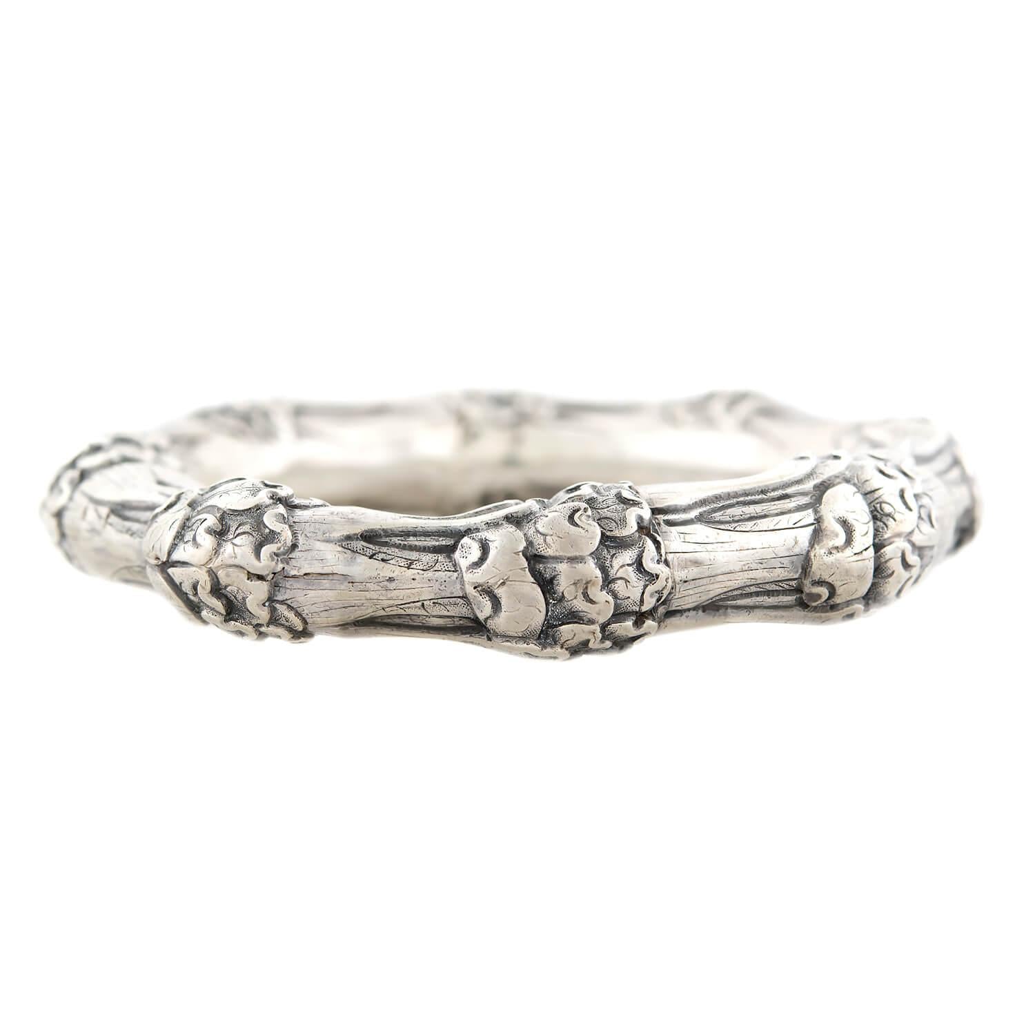 Victorian Sterling Silver Repousse Bangle Bracelet - Antique Handcrafted Jewelry for Women - Perfect for Weddings, Vintage Fashion & Special Occasions