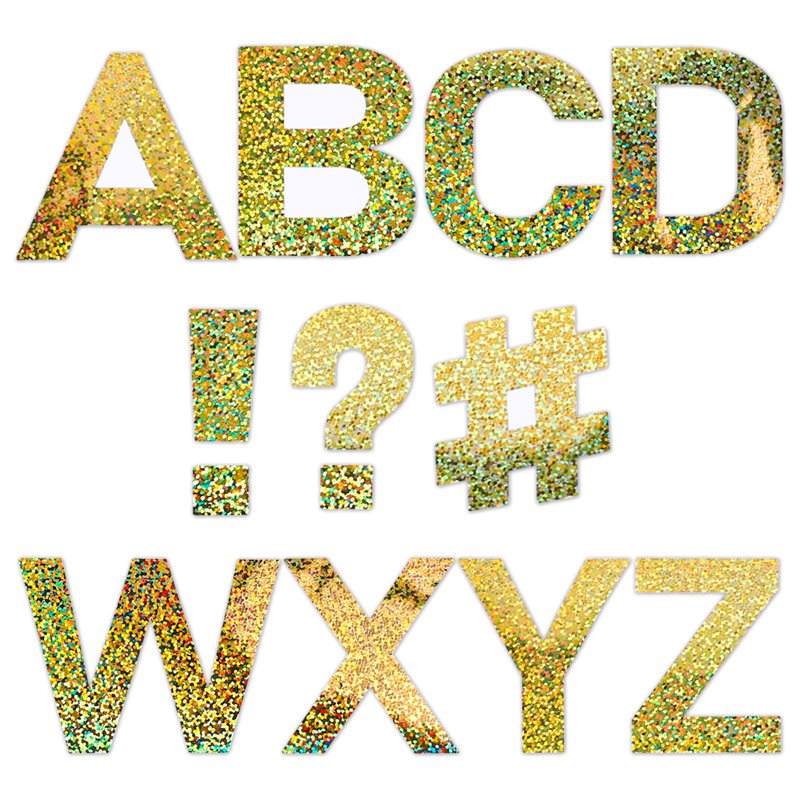 Whaline 232Pcs Gold Glitter Bulletin Board Letter Stickers - 2.5 Inch Self-Adhesive Alphabet Decals, Capital Letters & Symbols for Classroom Decor, Posters, DIY Projects, Party Signs & Wall Art (24 Sheets)