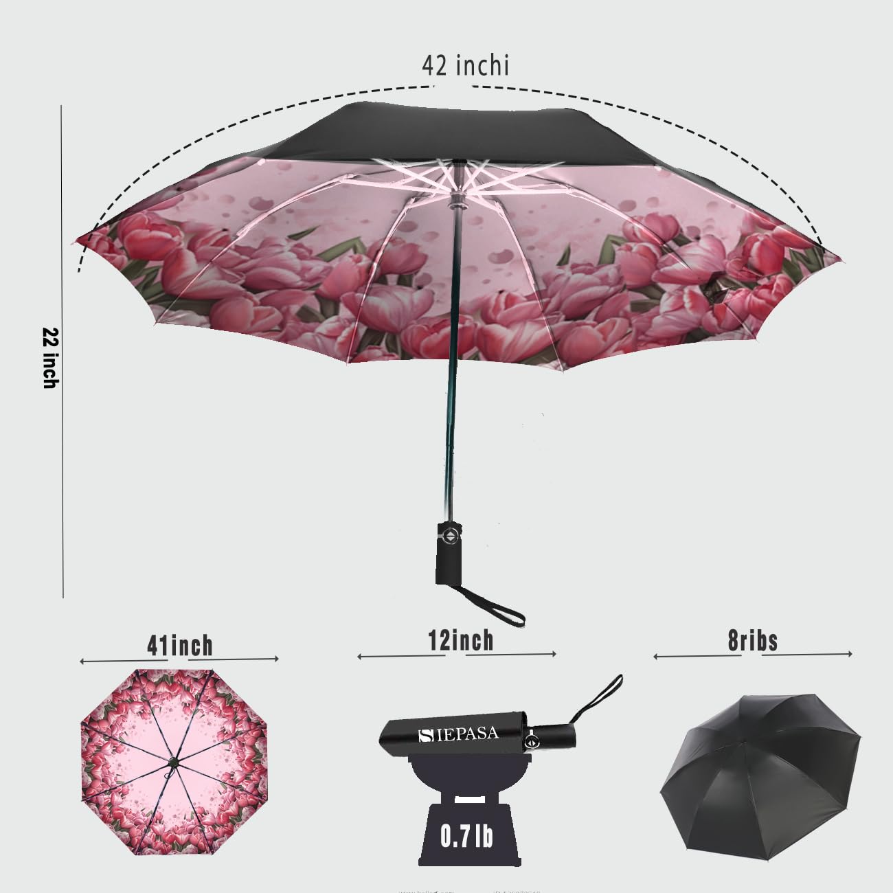 SIEPASA Windproof Reverse Folding Umbrella - Compact Automatic Travel Umbrella for Rain & Sun Protection - Perfect for Men & Women - Ideal for Commuting, Walking, Travel & Outdoor Activities