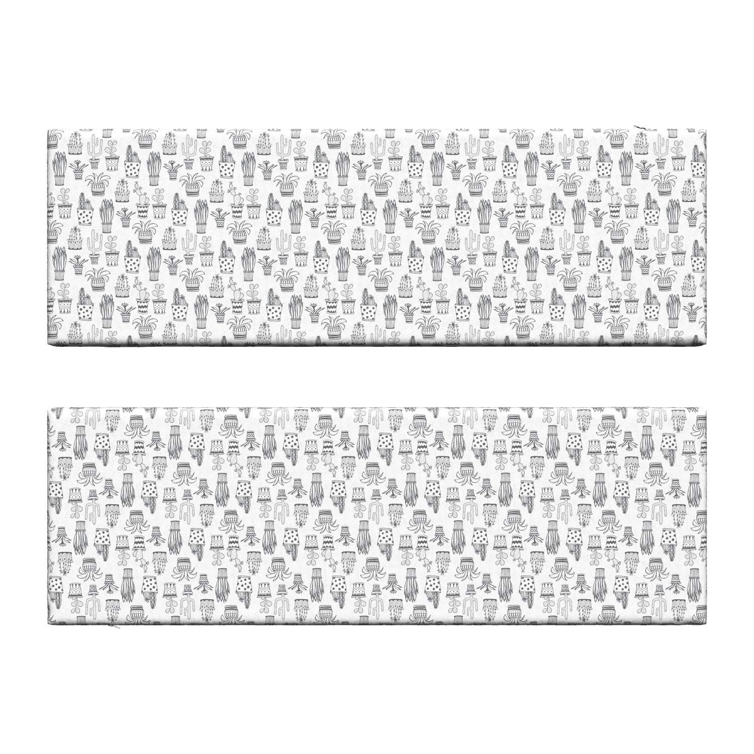 Ambesonne 2-Piece Cactus Bench Cushion Set - Grey & White Tropical Plant Design with Polka Dots & Zig Zags, 45
