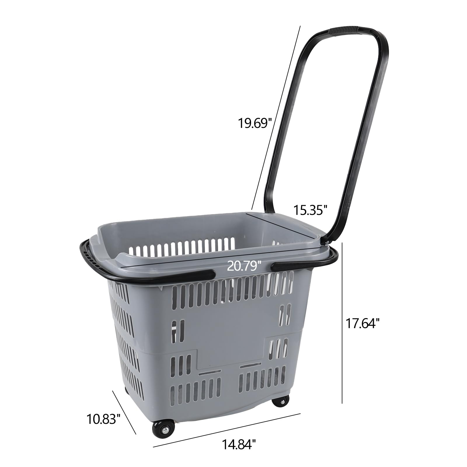 Jekiyo 50L Plastic Rolling Shopping Basket with Handle - 6 Pack Large Grocery Cart for Supermarket, Warehouse & Home Organization - Grey (Ideal for Shopping, Storage & Laundry)
