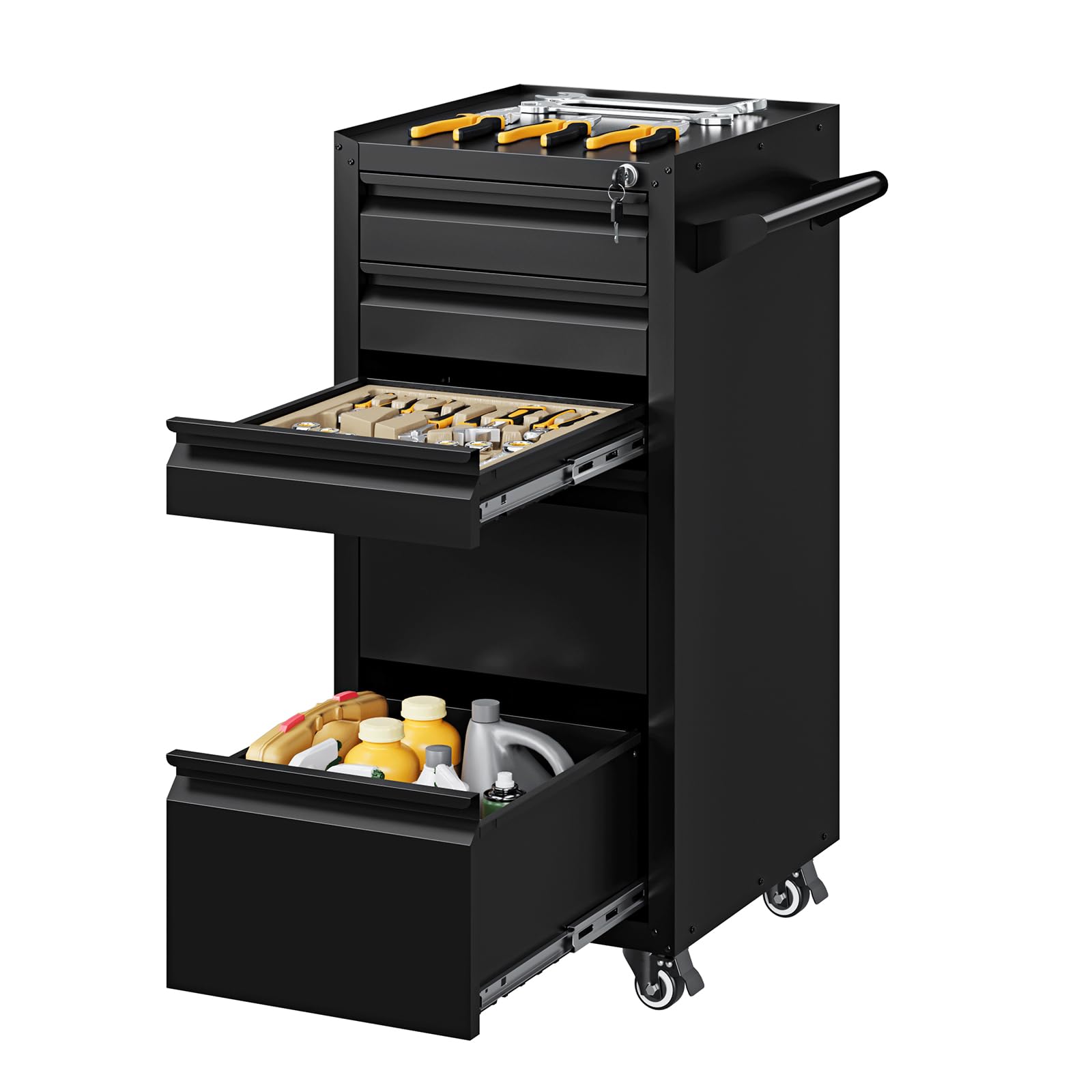 Yizosh 5-Drawer Heavy Duty Metal Tool Storage Cabinet with Wheels & Locking Keys - Rolling Tool Chest Organizer for Workshop, Garage, Warehouse | Perfect for Automotive Tools, DIY Projects & Professional Workspaces