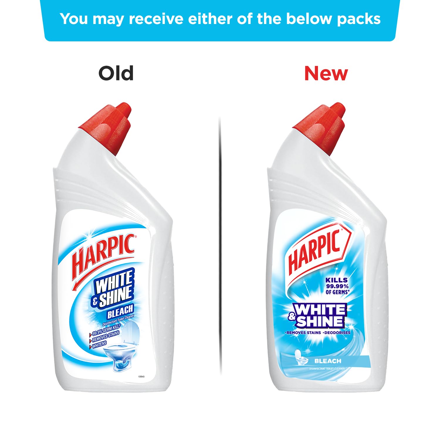 Harpic 500ml Toilet Cleaner Liquid - Bleach, Disinfectant for White & Shiny Toilets | Bathroom Cleaning, Stain Removal & Odor Elimination