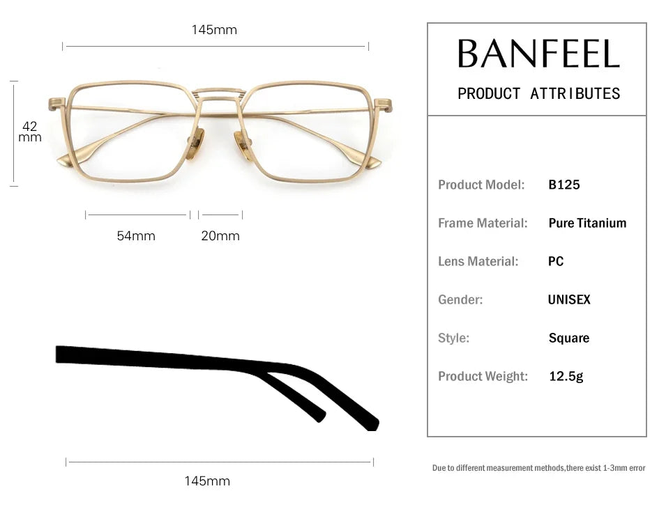 Aror Men's Full Rim Square Double Bridge Titanium Eyeglasses 49125 - Lightweight Durable Frame for Work, Reading & Driving - Premium Titanium Glasses for Men