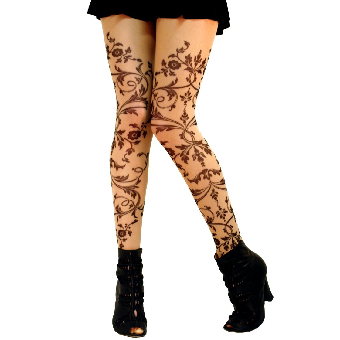 Wild Rose Ladies Filigree Tattoo Mesh Leggings - Women's Fashion Leggings for Yoga, Gym, Dance & Casual Wear - Comfortable & Stylish Tan Leggings for Everyday Use