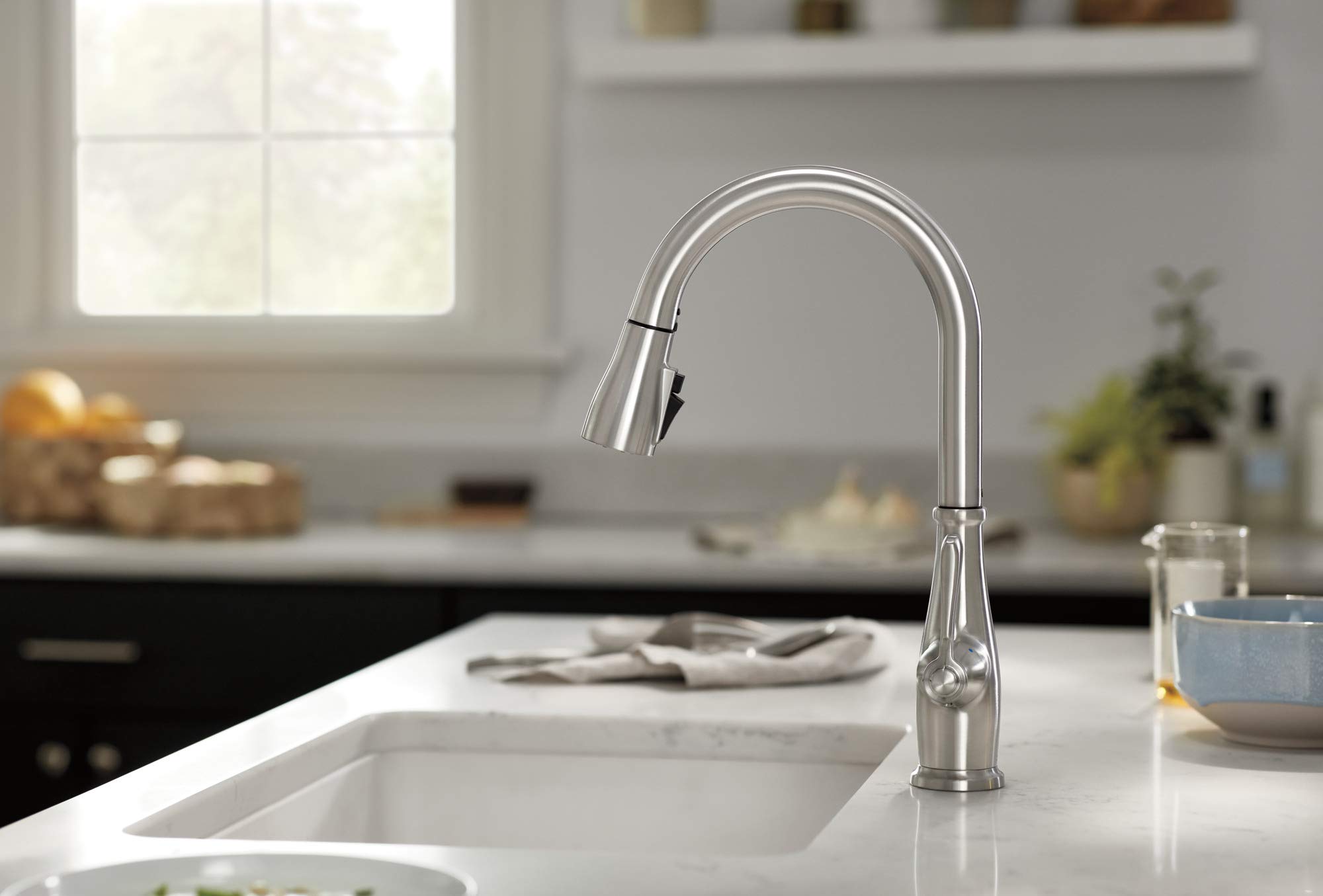 Peerless Elmhurst Pull Down Sprayer Kitchen Faucet - Brushed Nickel, Single Hole, Stainless Steel P7965LF-SS for Modern Kitchen Sinks