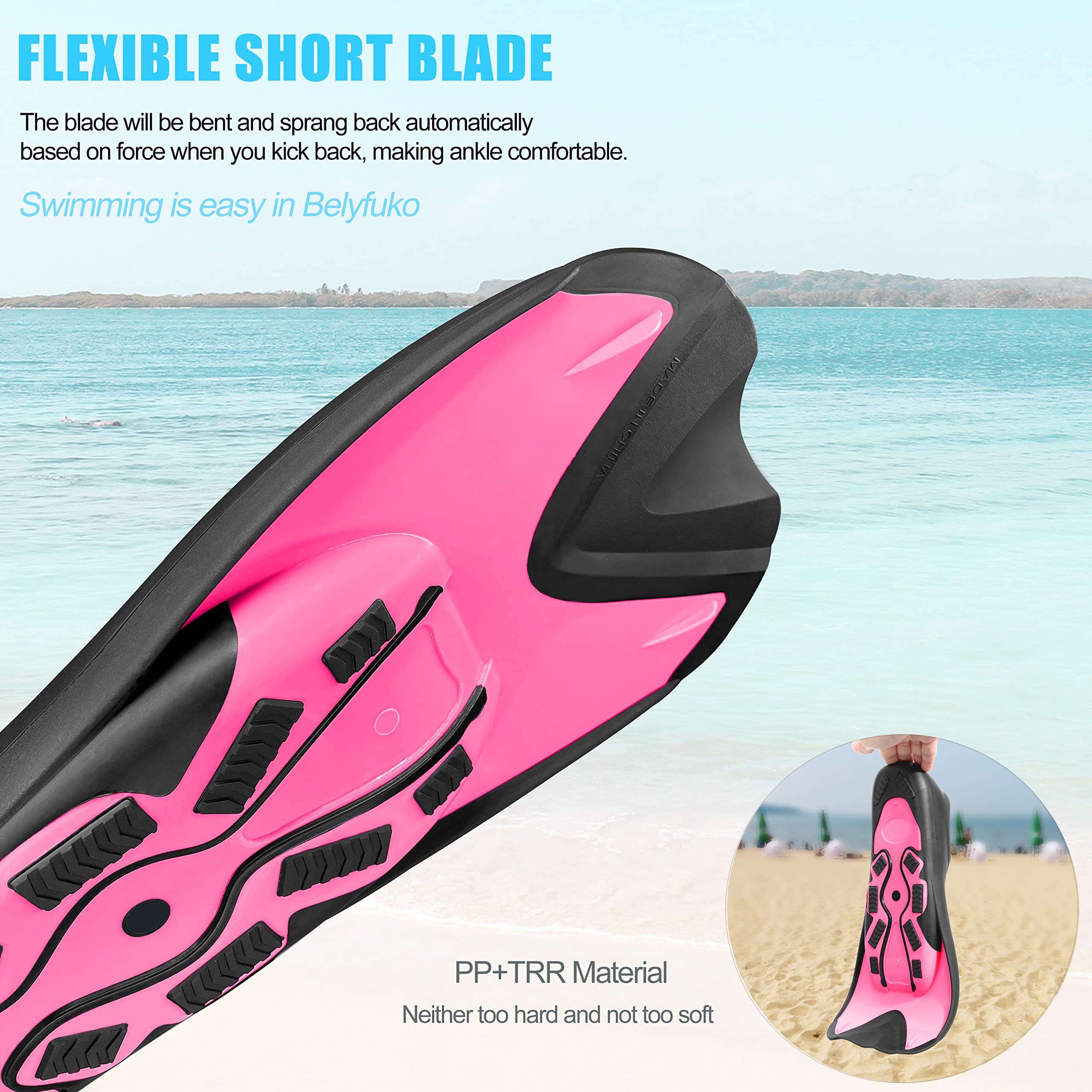 **Short Swim Fins for Adults & Kids - Travel Size Snorkeling & Diving Fins with Mesh Bag - Perfect for Lap Swimming, Snorkeling, and Beach Travel**