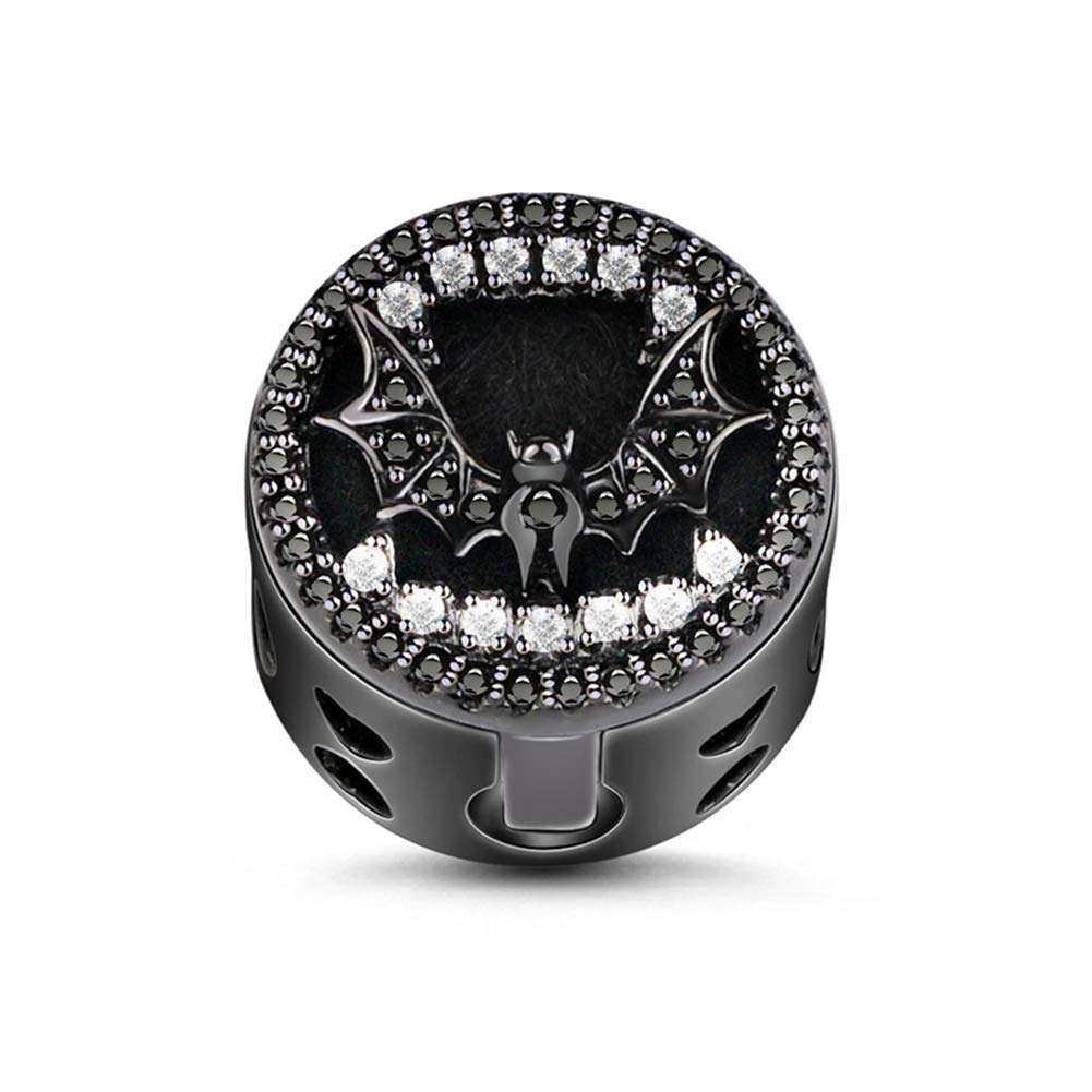 GNOCE Black Bat Bead Charm - Sterling Silver Essential Oil Diffuser Pendant - Gothic Jewelry Gift for Wife, Girlfriend - Perfect for Bracelets & Necklaces - Ideal for Halloween, Christmas, New Year Gifts - Witchy Aesthetic & Boho Fashion Accessory