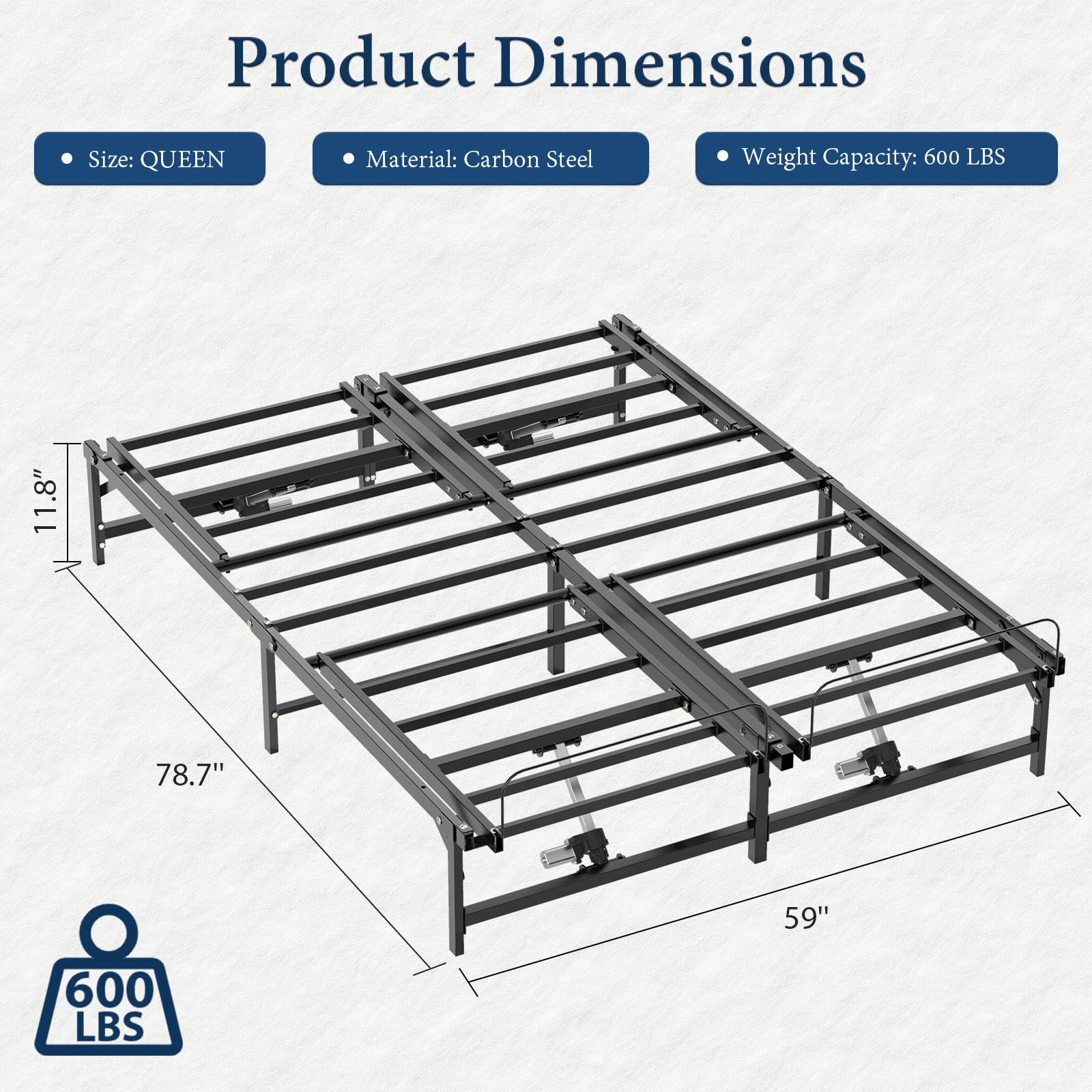 Queen Size Adjustable Bed Frame with Remote Control - 4 Quiet Motors for Head & Leg Adjustment, Reduces Snoring & Pain Relief - Perfect for Home, Hospital & Recovery Use