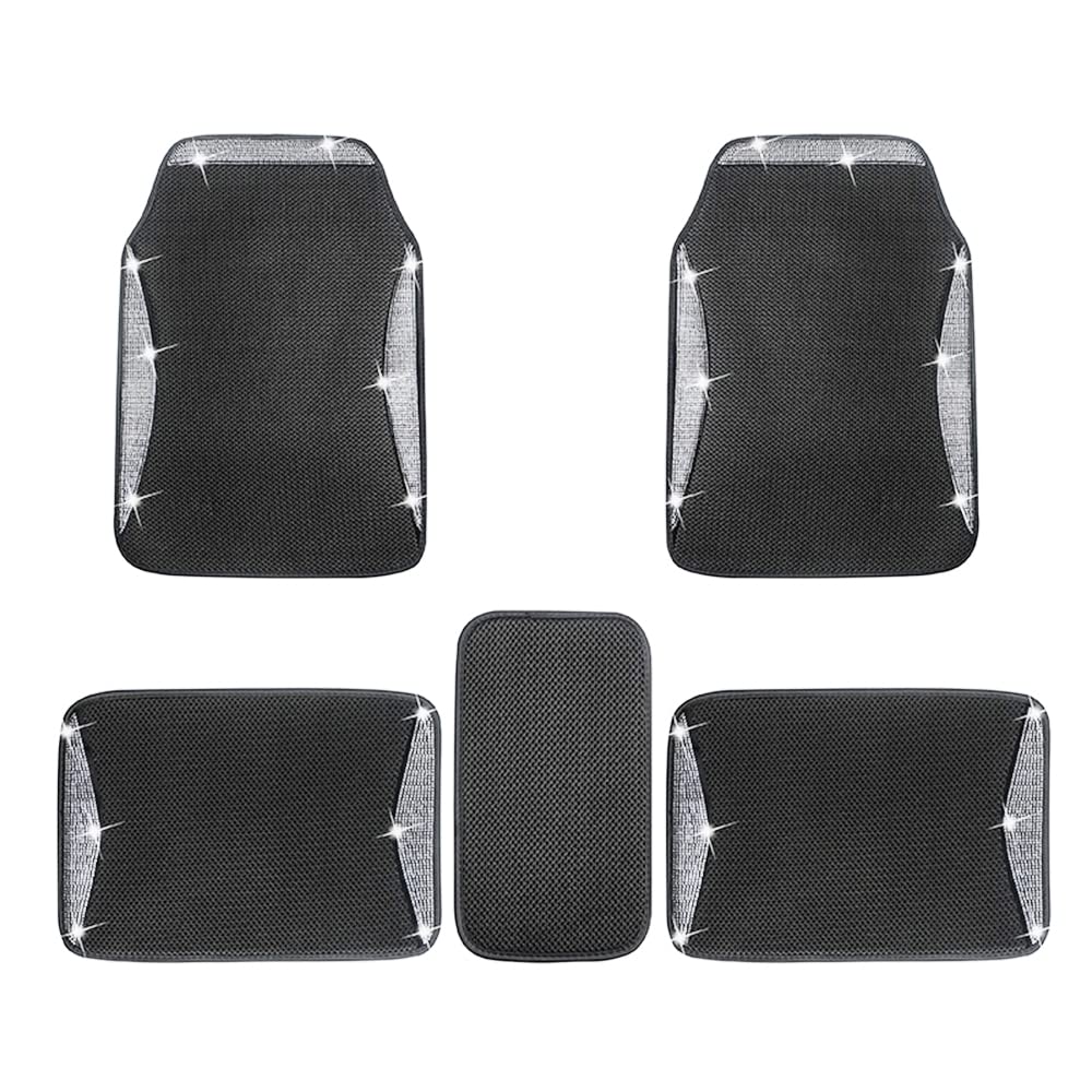 Luxury Diamond Rhinestone Car Floor Mats - Waterproof, Anti-Slip Ice Silk Foot Liners for Women (White, 5-Piece Set) | Perfect for Sedans, SUVs & Luxury Vehicles - Adds Elegance & Protection to Your Car Interior