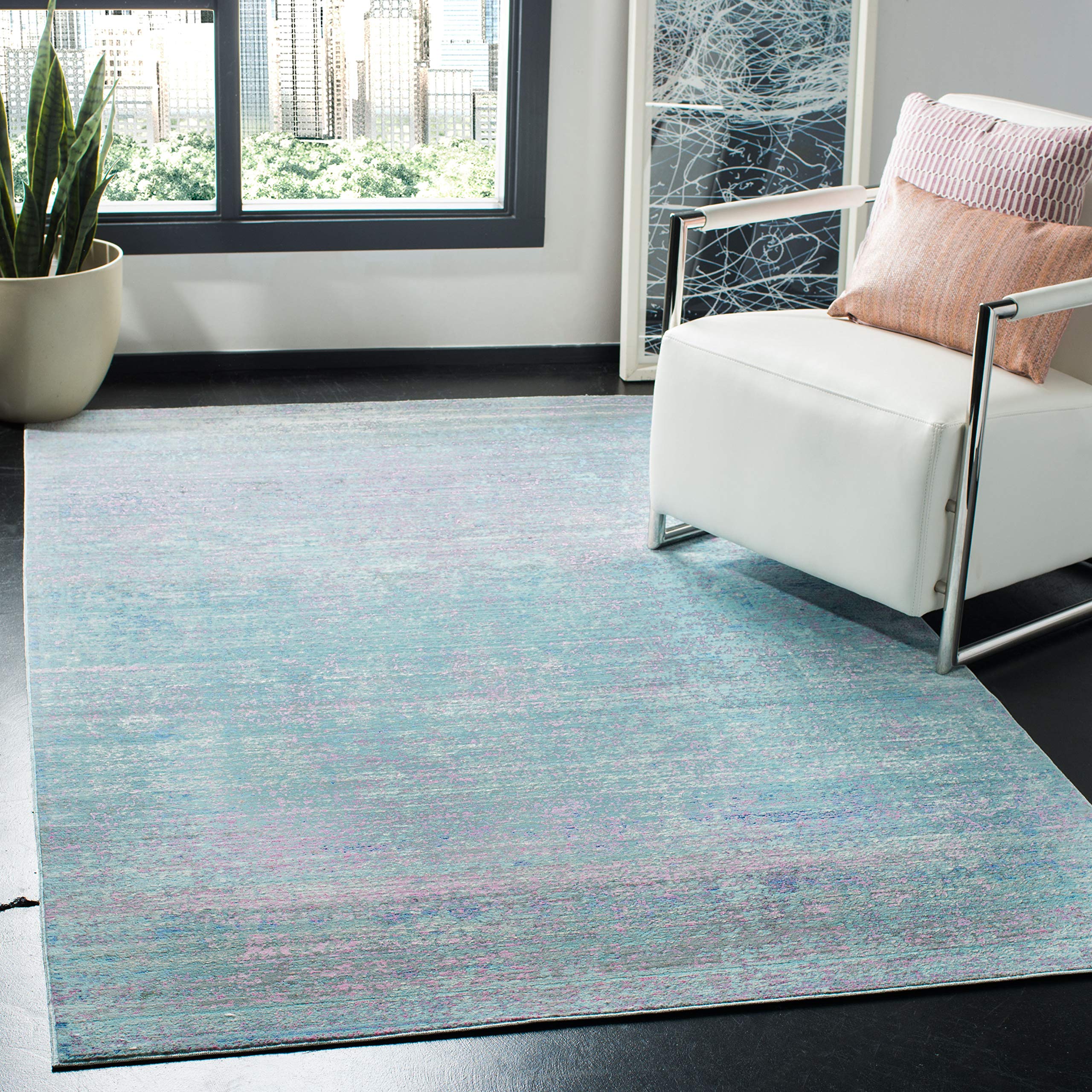 SAFAVIEH Valencia Collection 5' x 8' Area Rug - Turquoise & Multicolor Bohemian Chic Distressed Design, Non-Shedding & Easy Clean, Perfect for High Traffic Living Room, Bedroom, Dining Room | Boho Home Decor & Cozy Floor Covering (VAL203P)
