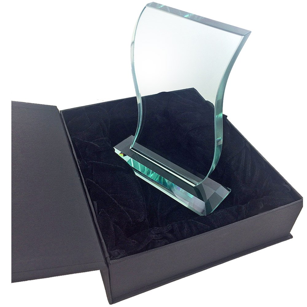Customizable 8 Inch Jade Glass Scroll Shaped Award - Personalized Engraved Trophy for Corporate Awards, Employee Recognition & Special Events - Perfect for Business Gifts, Retirement Gifts & Achievement Celebrations
