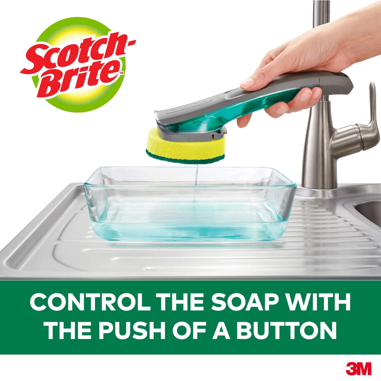 Scotch-Brite Advanced Soap Control Dishwand - Heavy Duty Scrubber for Tough Kitchen Cleaning | Dish Brush with Built-in Soap Dispenser for Pots, Pans & Dishes
