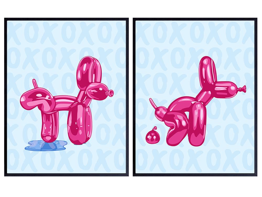 Trendy Pink & Blue Bathroom Wall Art Set - 11x14 Modern Preppy Decor for Men & Women - Funny Aesthetic Bathroom Accessories - Perfect for Pop Art Style Bathrooms, Guest Baths & Teen Room Decor