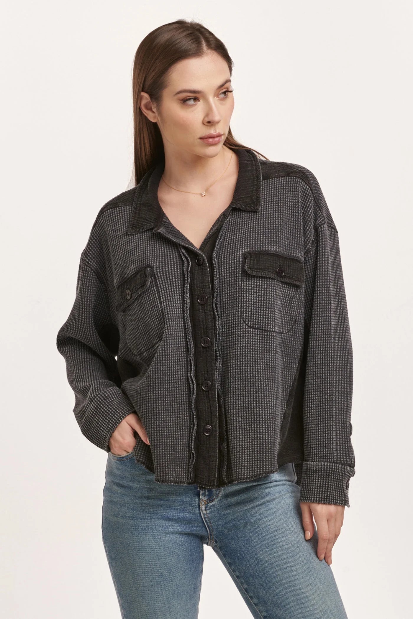 Foster Thermal Shirt Jacket for Men & Women - Lightweight Fleece Lined Winter Jacket, Black - Perfect for Outdoor Activities, Hiking, and Cold Weather Layering