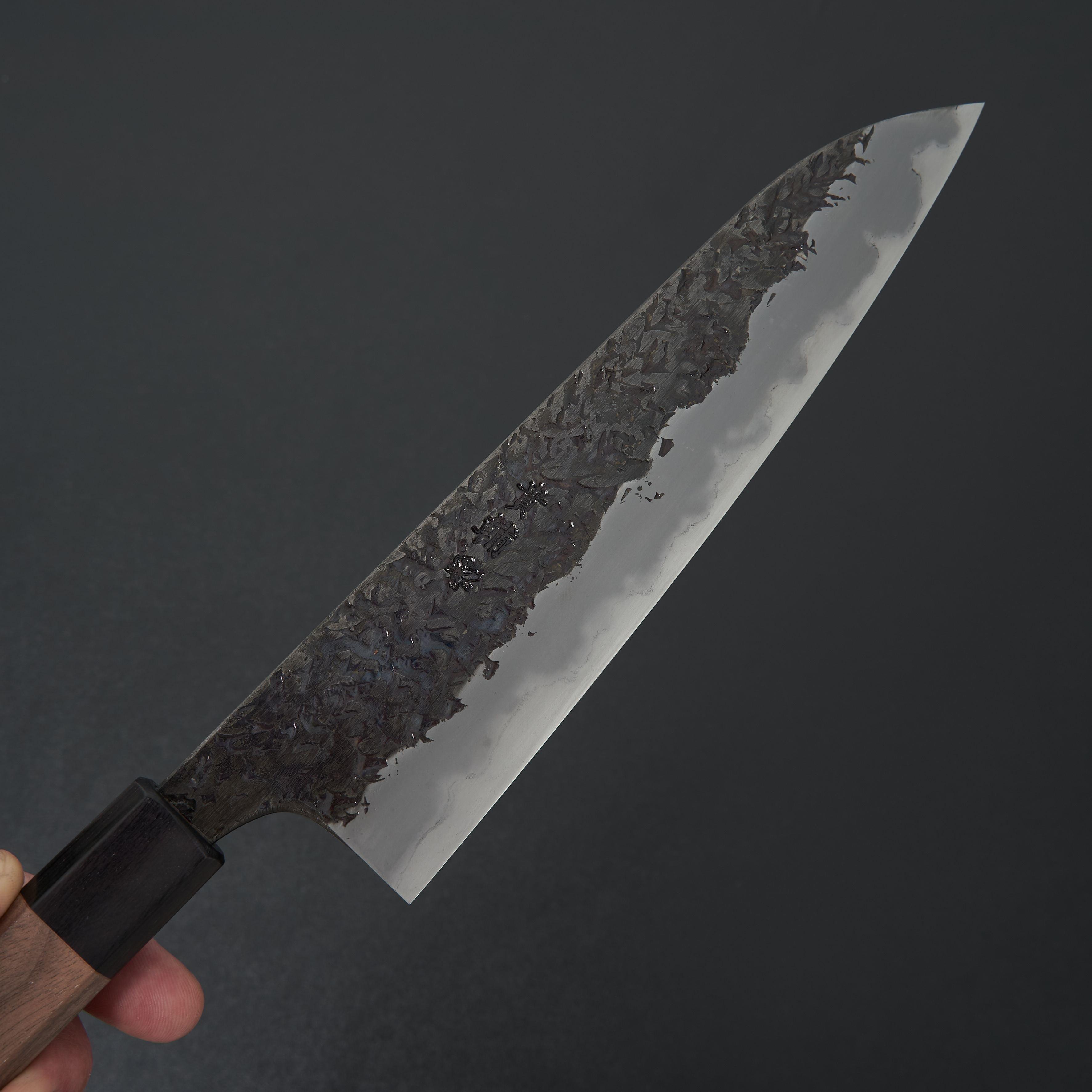 Premium Japanese Gyuto Knife 210mm - Manaka Hamono Kisuke Blue #2 Kurouchi Tsuchime Chef's Knife - Perfect for Sushi, Meat Cutting & Professional Kitchen Use