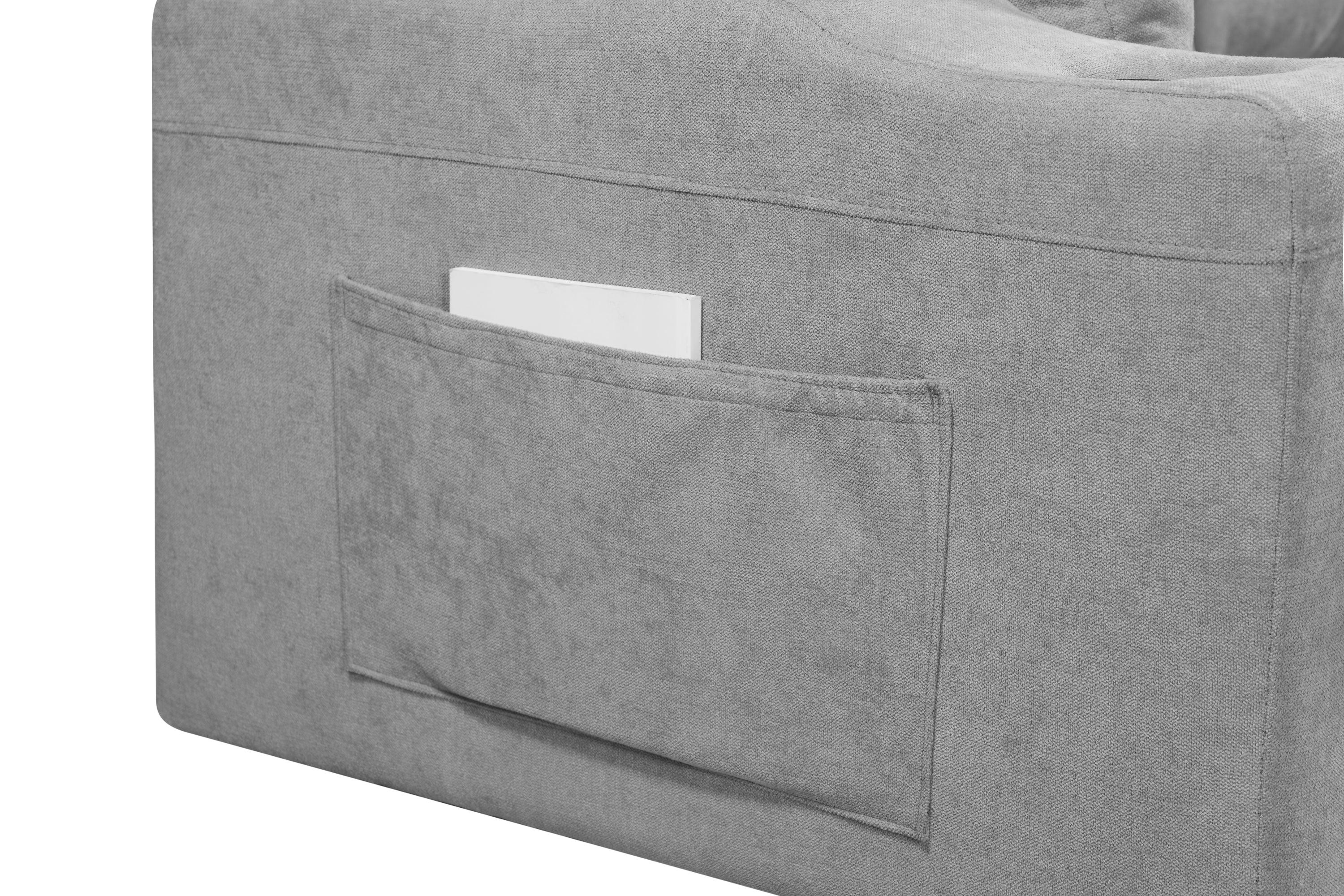 Convertible Corner Sofa with Armrest Storage - Modern Sectional Sofa for Living Room & Apartment, Right Chaise Longue in Grey - Perfect for Small Spaces, Movie Nights & Family Gatherings