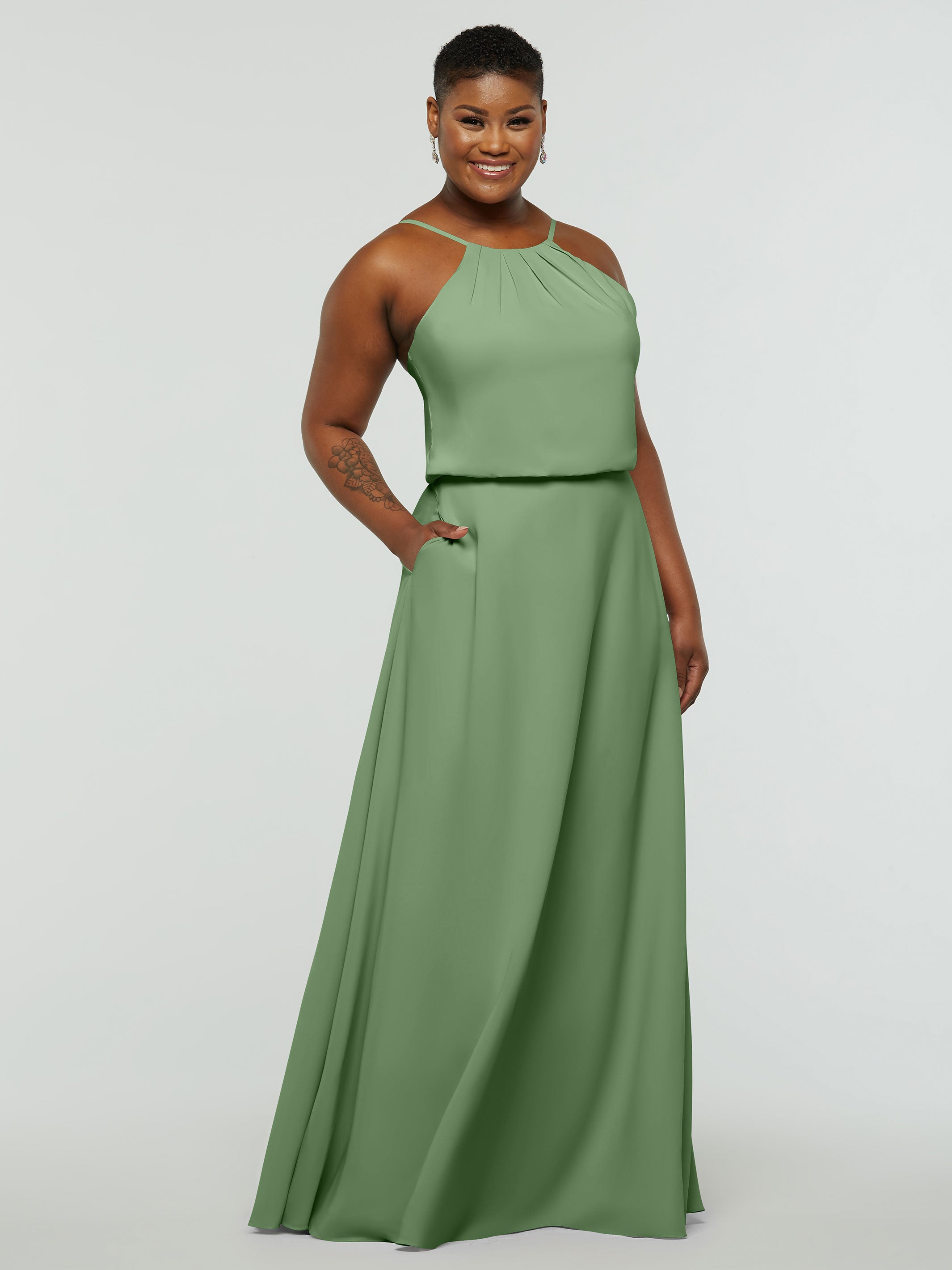 Elegant 83015 Stretch Chiffon A-Line Bridesmaid Dress with Halter Neckline - Perfect for Weddings, Formal Events & Special Occasions