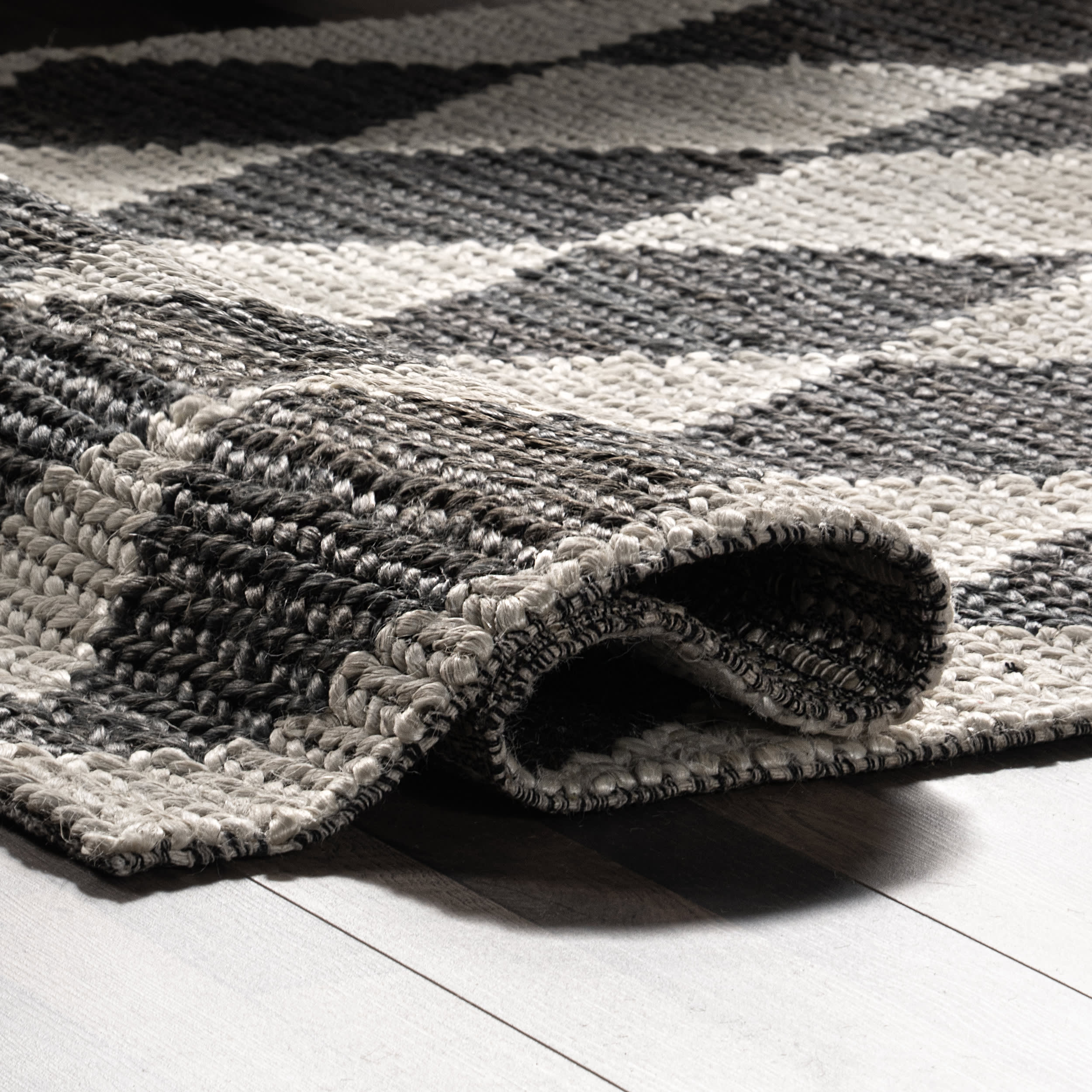 Deja Diamond Jute Trellis Rug - Natural Charcoal Woven Jute Area Rug for Living Room, Bedroom, Dining Room - Eco-Friendly Home Decor for Boho, Farmhouse & Coastal Style