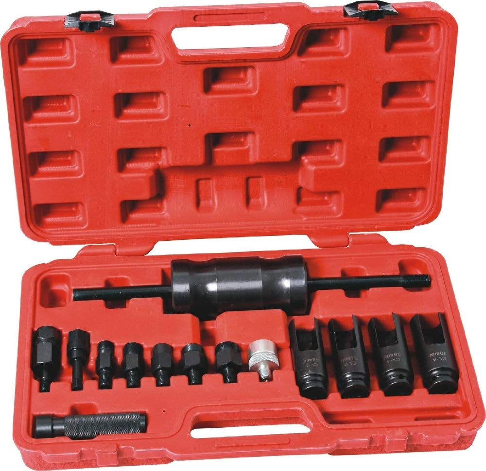 14Pcs Diesel Injector Extractor Removal Tool Set with Common Rail Adaptor & Slide Hammer Puller - Professional Auto Repair Kit for Fuel Injector Maintenance (Works on Most Vehicles)