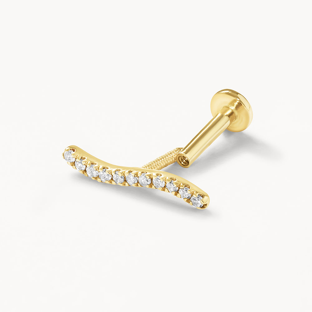 10k Gold Diamond Wave Helix Single Stud Earring - Elegant & Hypoallergenic Body Jewelry for Women - Perfect for Everyday Wear & Special Occasions