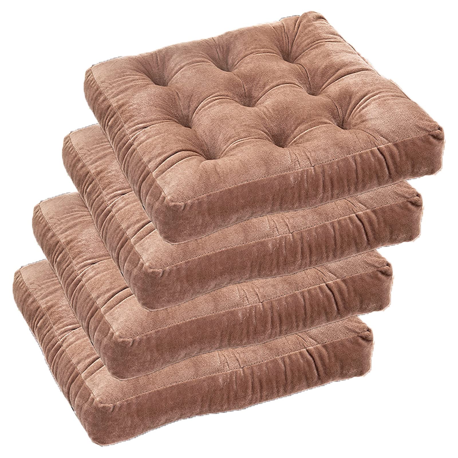 4-Pack Durable Fabric Chair Seat Cushions - 18x18 Inch Camel Color Dining Chair Pads for Home, Office, Garden & Car Use - Soft & Comfortable Seat Cushion Set for Daily Sitting Support