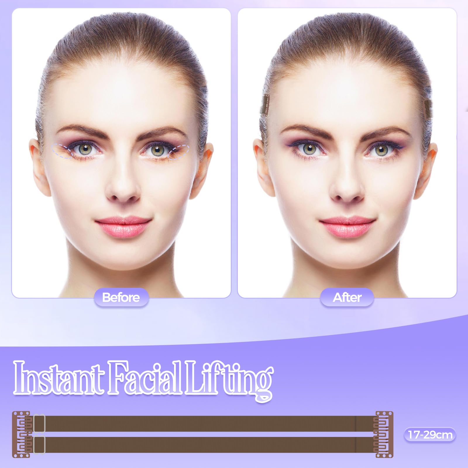 Invisible Face Lift Tape with Bands & Hair Clips - 2 PCS Facelift Bands for Instant Face Lifting & Tightening - Perfect for Special Occasions, Photos, and Everyday Beauty Enhancement (Brown)