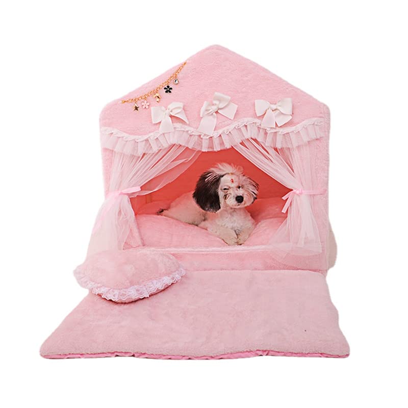 Handmade Princess Pet Bed for Small Dogs & Cats - Washable Removable Sofa Cushion with Frame Cover, Warm Cozy Tent House (Pink, Medium) - Perfect for Indoor Lounging & Nap Time Comfort