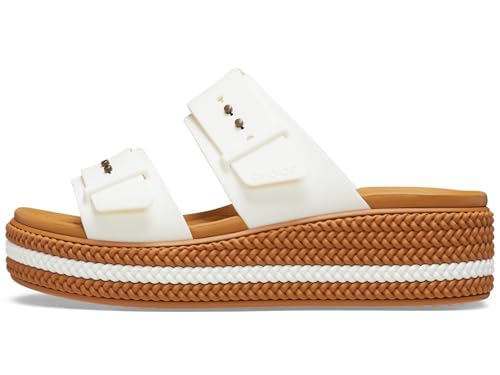 Crocs Women's Brooklyn Buckle Low Wedge Sandals - Comfortable Slip-On Shoes for Walking, Travel & Casual Wear