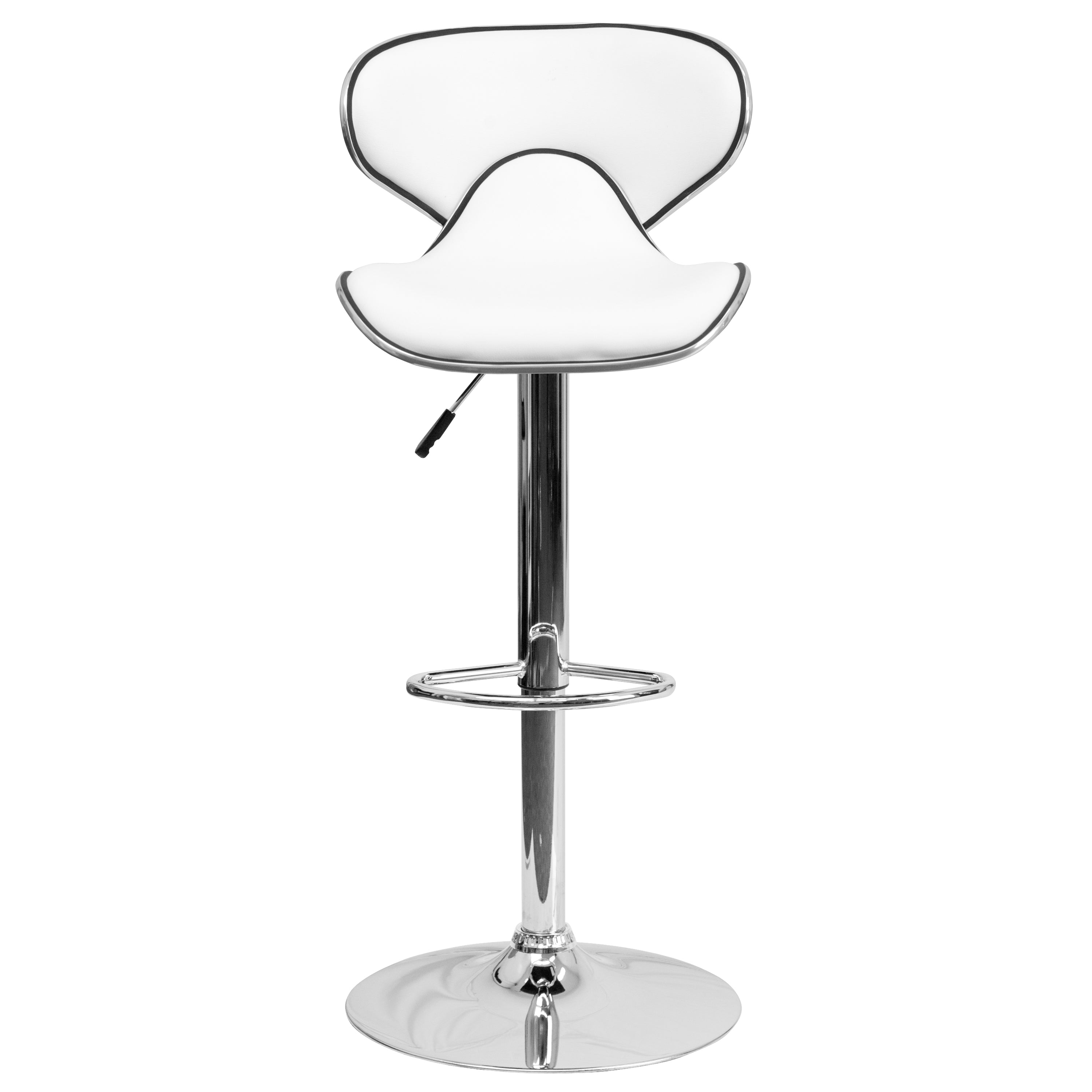 Devin Contemporary Adjustable Height Barstool - Black Vinyl Upholstery, Chrome Base - Modern Kitchen Island & Home Bar Stool for Dining & Entertaining