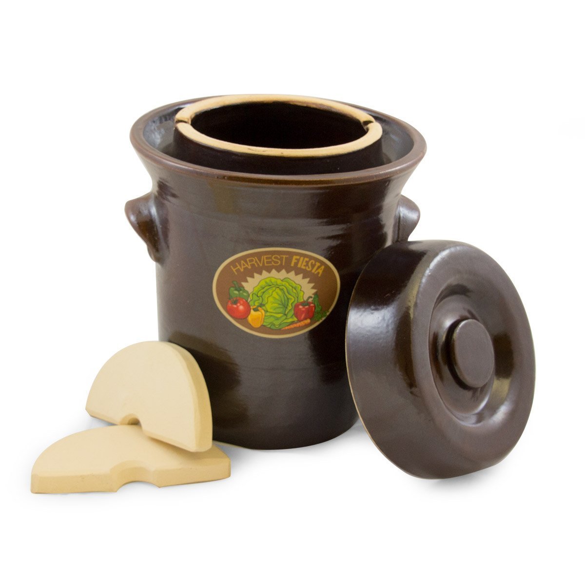 5L Fermentation Crock with Stone Weight - Perfect for Sauerkraut, Kimchi & Pickles - Traditional Harvest Fiesta Fermenting Pot for Home Brewing & Probiotic Foods