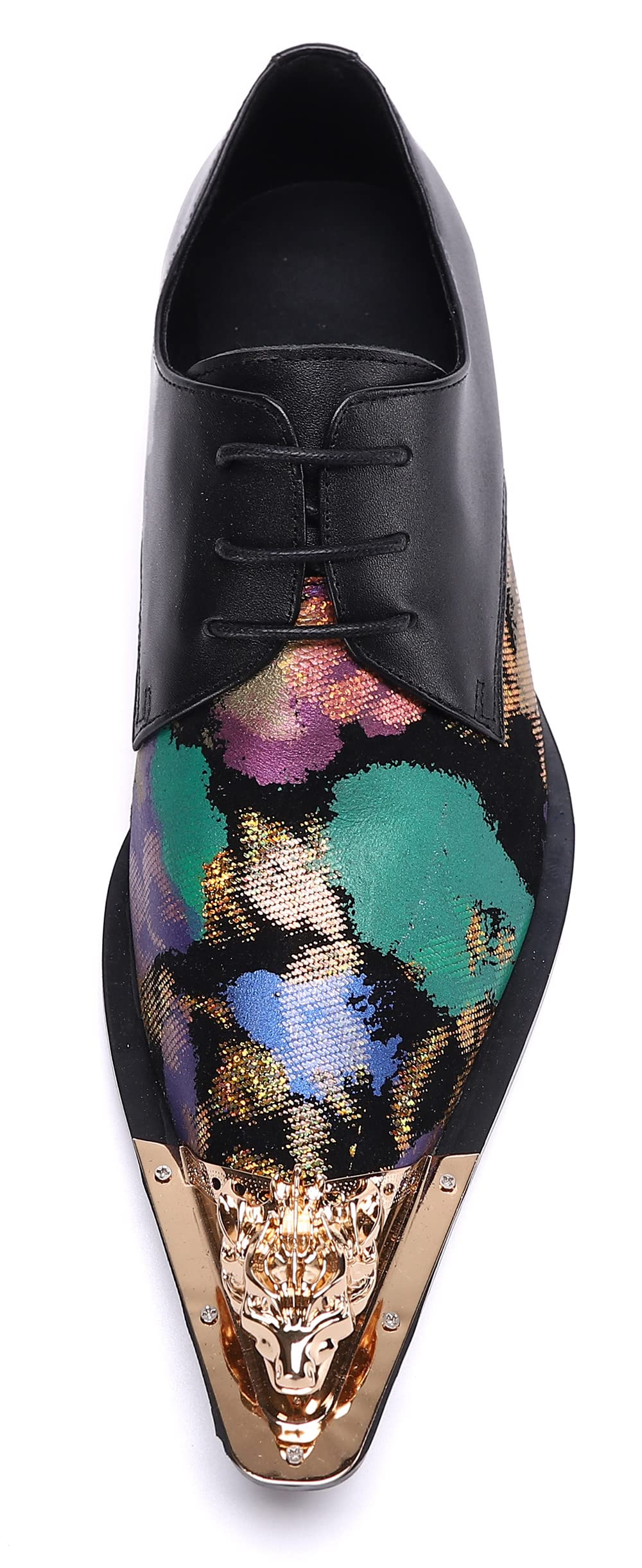 Santimon Men's Formal Dress Shoes - Genuine Leather Pointed Toe Oxfords for Business, Party & Club Wear | Stylish Floral Slip-On Design for Weddings, Office & Special Occasions