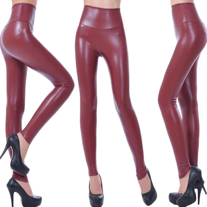 Stylish Oversized Women's Leggings - High Waist PU Leather Yoga Pants for Workout & Fashion | Trendy Tight & Sexy Pants for Gym, Running, Lounge & Night Out