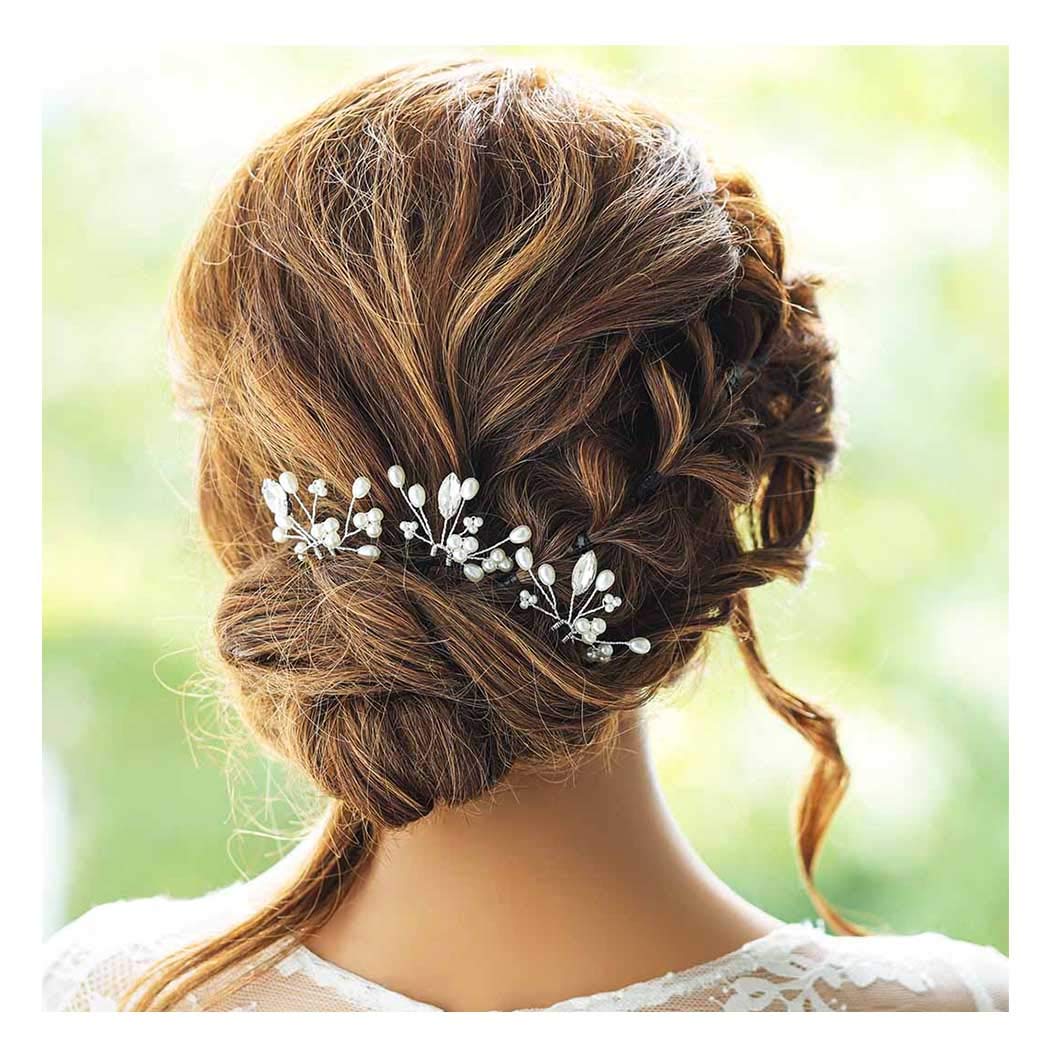 Yokawe Silver Rhinestone Wedding Hair Pins Set - Pearl Bridal Hair Accessories for Women & Girls (Pack of 3) | Perfect for Bridal Showers, Weddings & Special Occasions