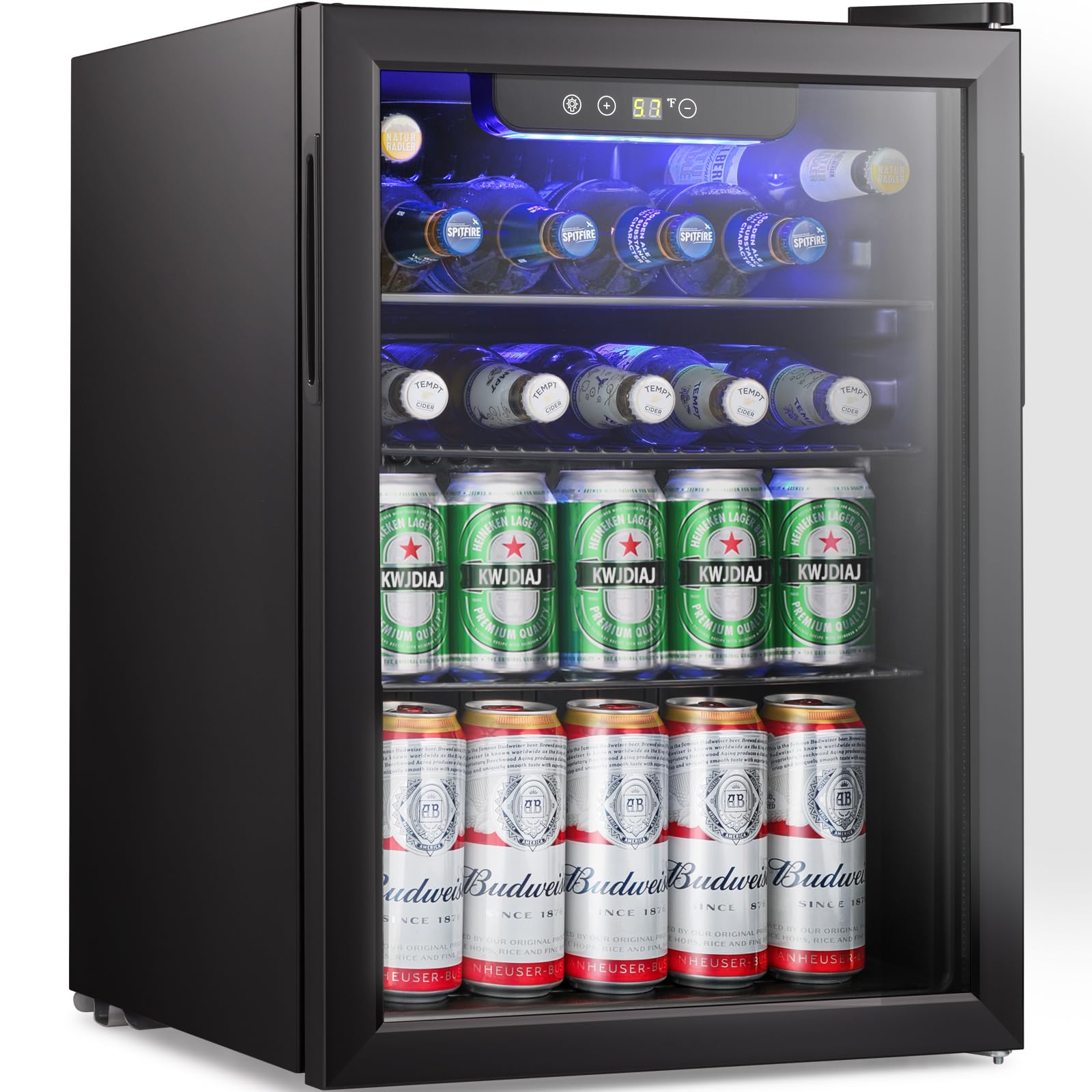 Antarctic Star 2.6 cu.ft Mini Fridge - 100 Can Beverage Cooler, Wine Chiller & Beer Refrigerator with Glass Door - Compact Freestanding Black Bar Fridge for Home, Office, Dorm or Man Cave