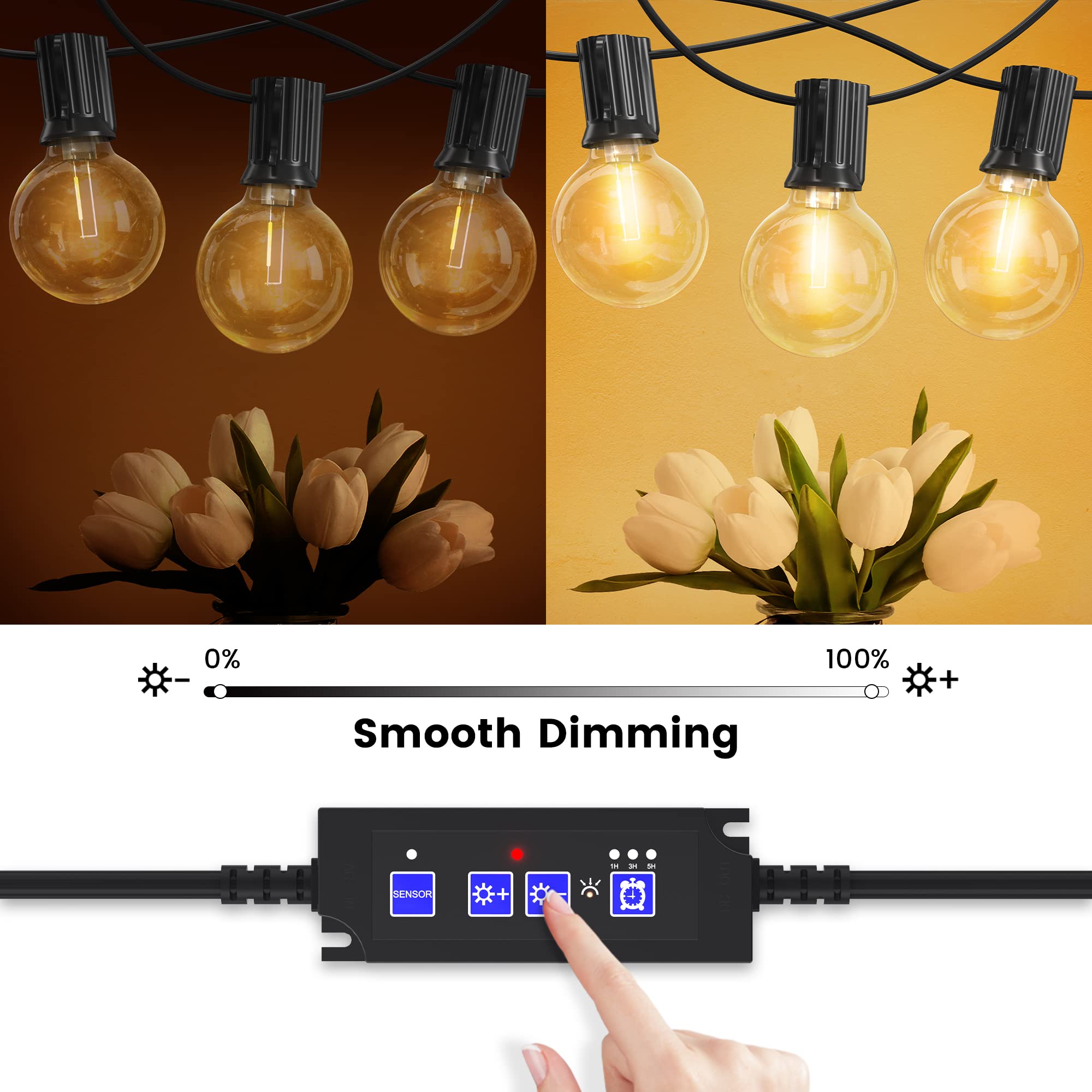 360W Outdoor Dimmable Plug for LED String Lights - Weatherproof Dusk to Dawn Timer Switch for Patio, Garden & Backyard Lighting | Perfect for Decorative, Party & Landscape Lighting