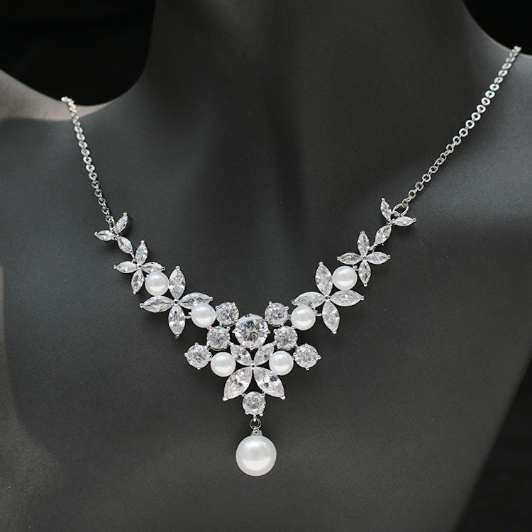 Elegant Cubic Zirconia Bridal Jewelry Set - Necklace & Earrings CN33049 for Wedding, Engagement & Special Occasions
